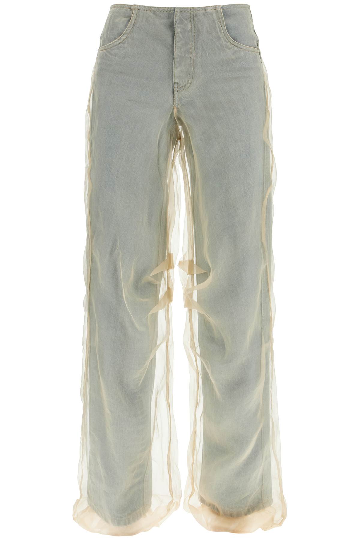 Shop Christopher Esber Silk Organza Layered Jeans With A Touch In Stone Blue/ Sand (blue)