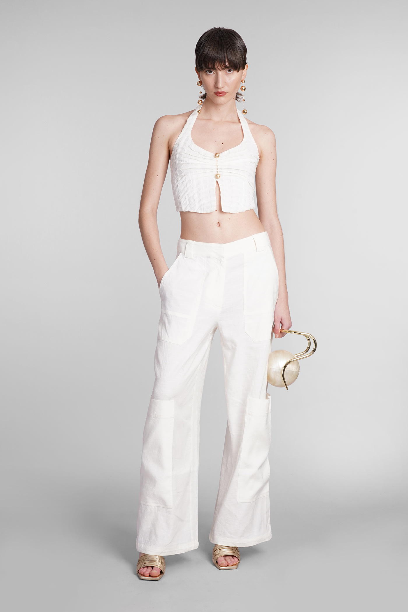 Shop Cult Gaia Ellin Topwear In White Linen In Beige