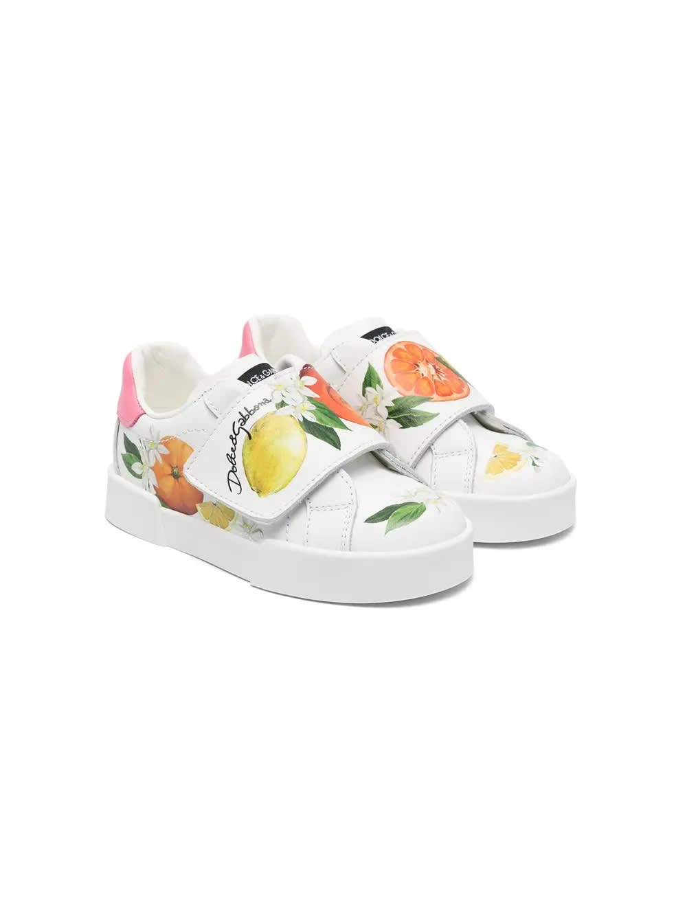Dolce & Gabbana Printed White Leather First Steps Portofino Sneakers