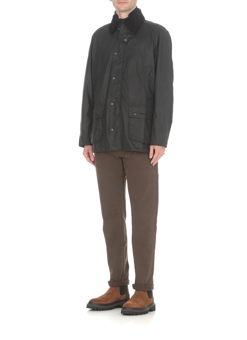 Barbour Ashby Corduroy Collar Water Resistant Waxed Cotton Jacket In Black