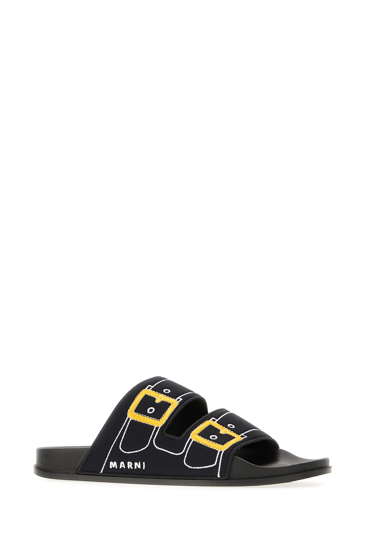 Shop Marni Black Rubber And Fabric Slippers In 00n99