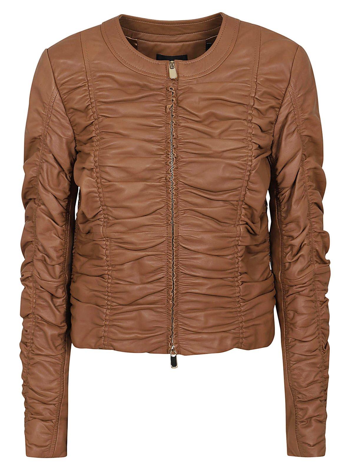 PINKO RUCHED DETAIL LEATHER JACKET