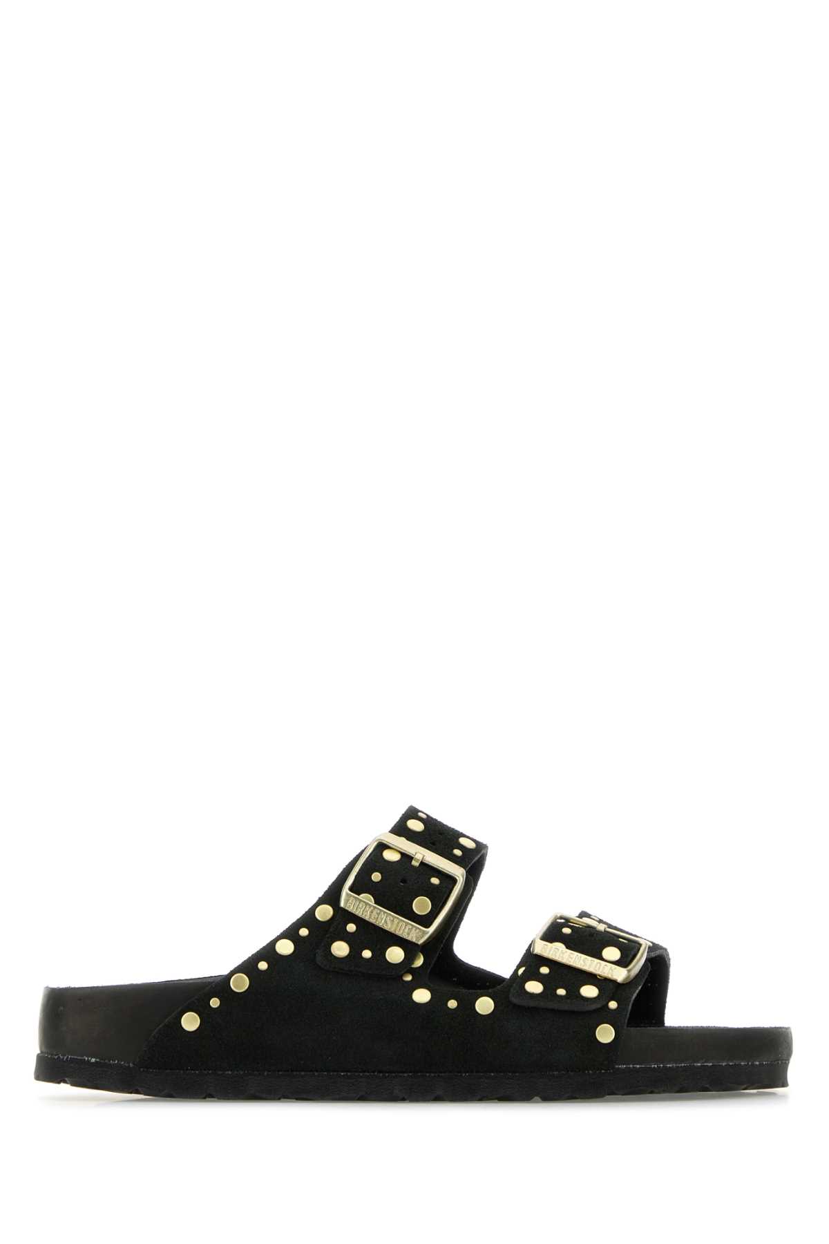 Black Suede Arizona Rivet Border Slippers