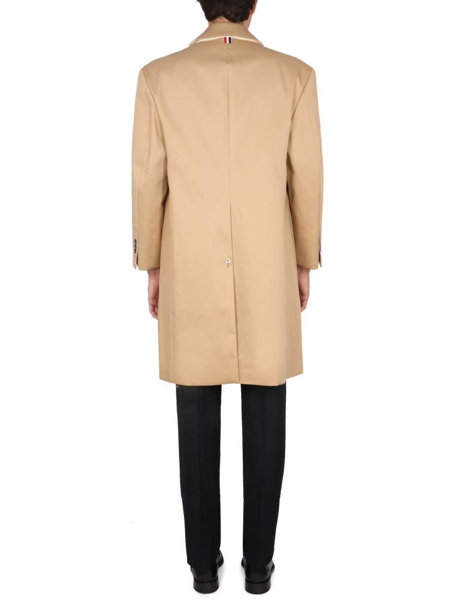 Thom Browne Cotton Coat With Notched Lapels And Back Vent In Brown