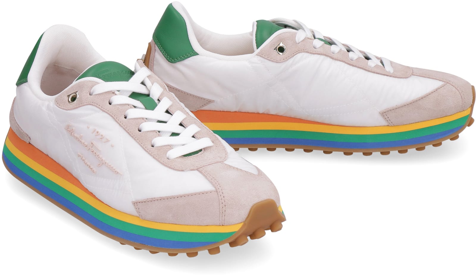 Ferragamo Iggy Rainbow-heel Retro Sneakers In White