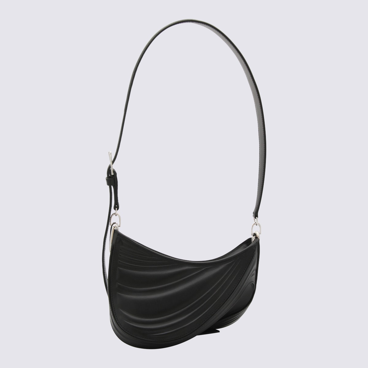 Shop Mugler Black Leather Spiral Curve Shoulder Bag