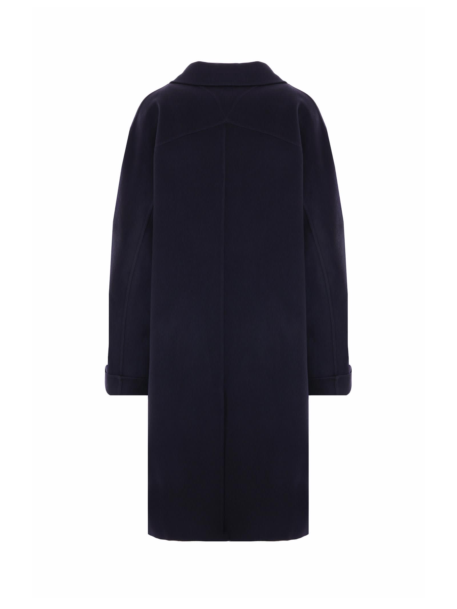 Shop Bottega Veneta Wool Blend Coat In Navy