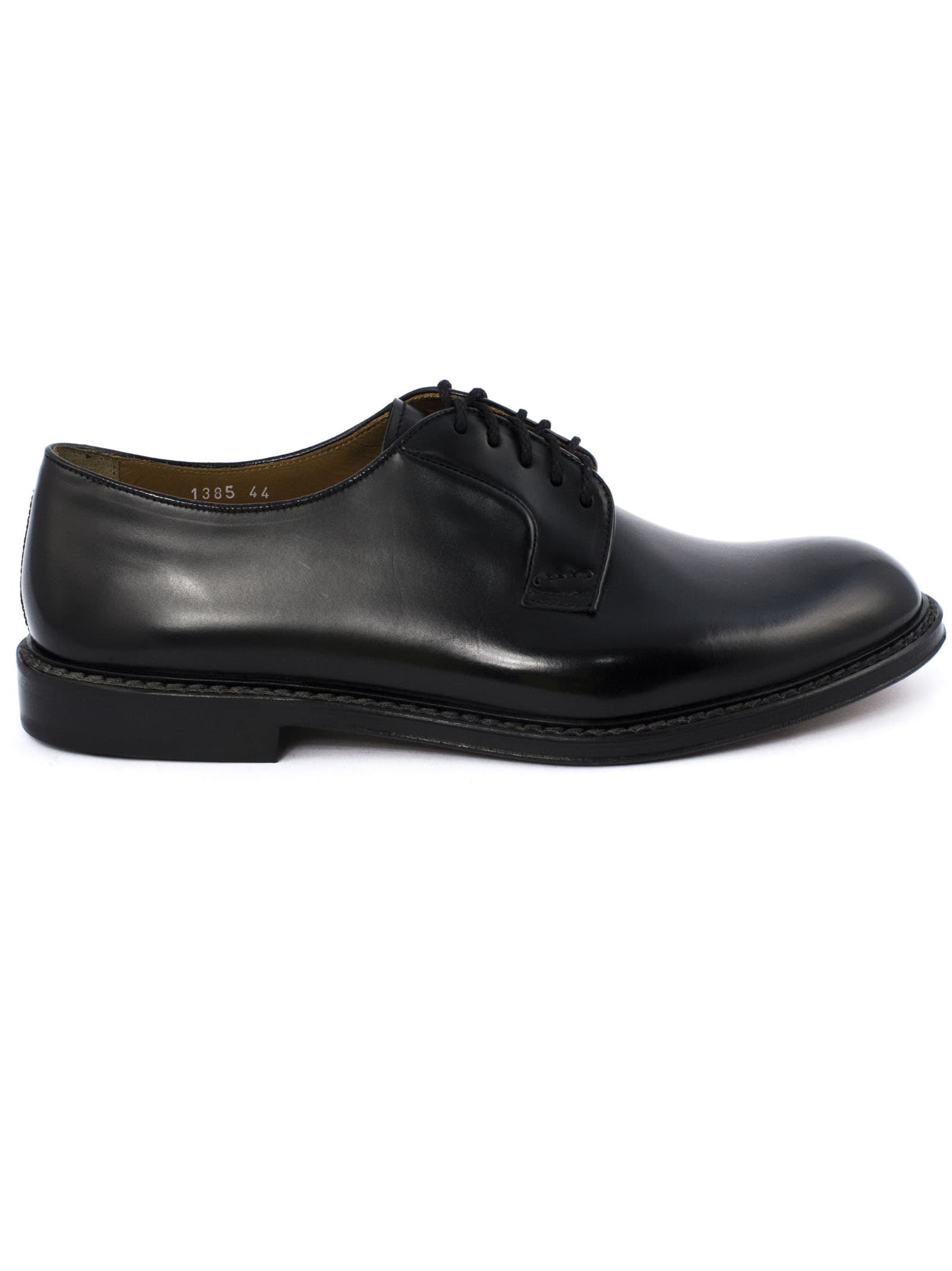 Doucal's Black Semi-glossy Leather Derby Shoes