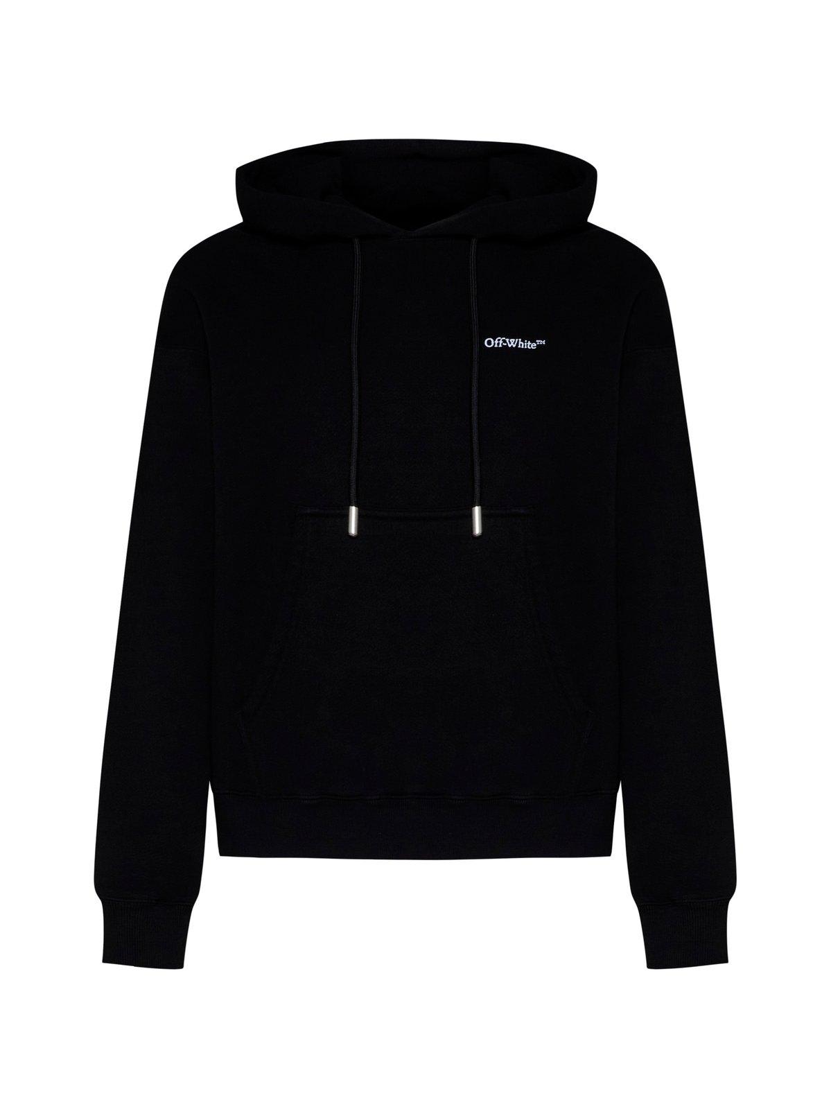 Shop Off-white Logo Embroidered Drawstring Hoodie