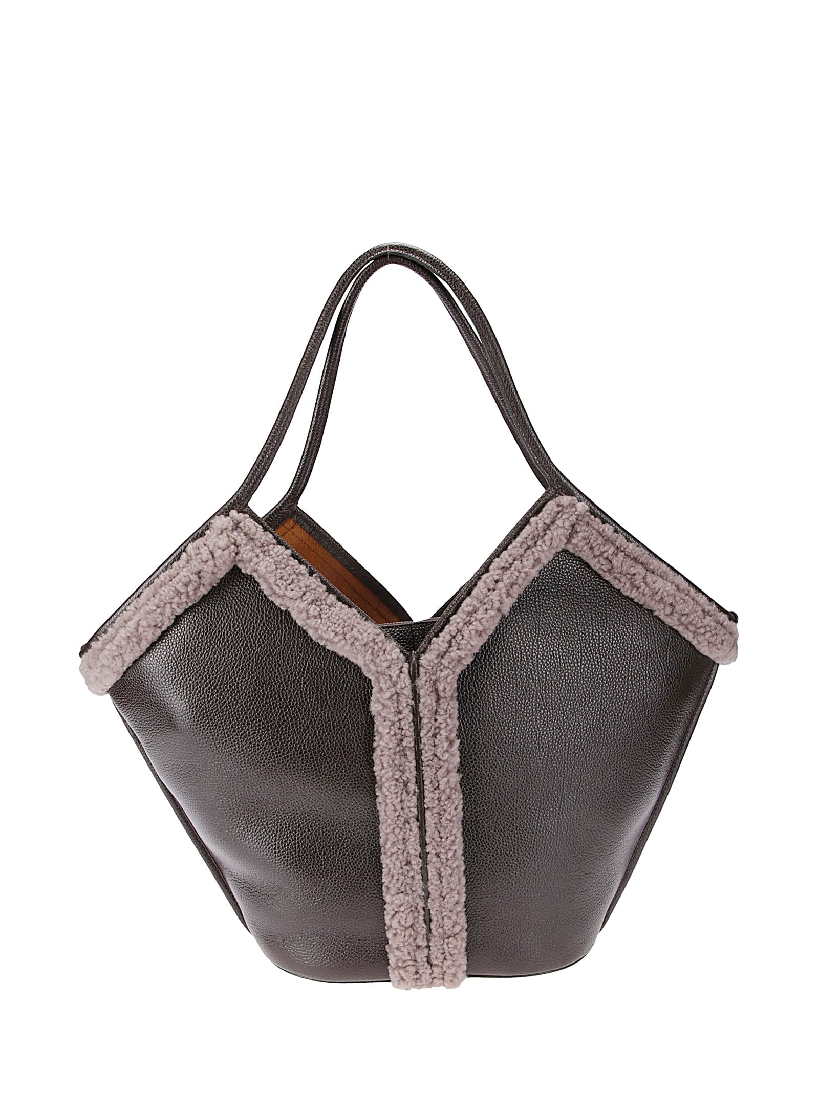 Hereu Calella Curly Shearling Trims Bag In Brown