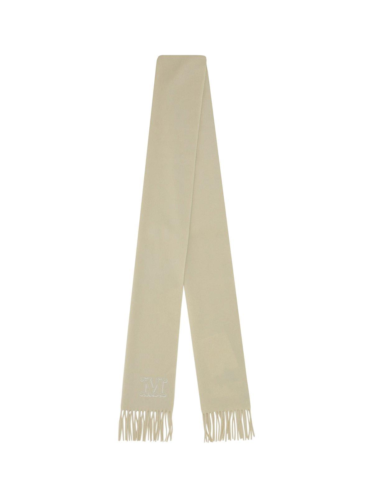 Shop Max Mara Logo Embroidered Fringed Scarf In Yellow