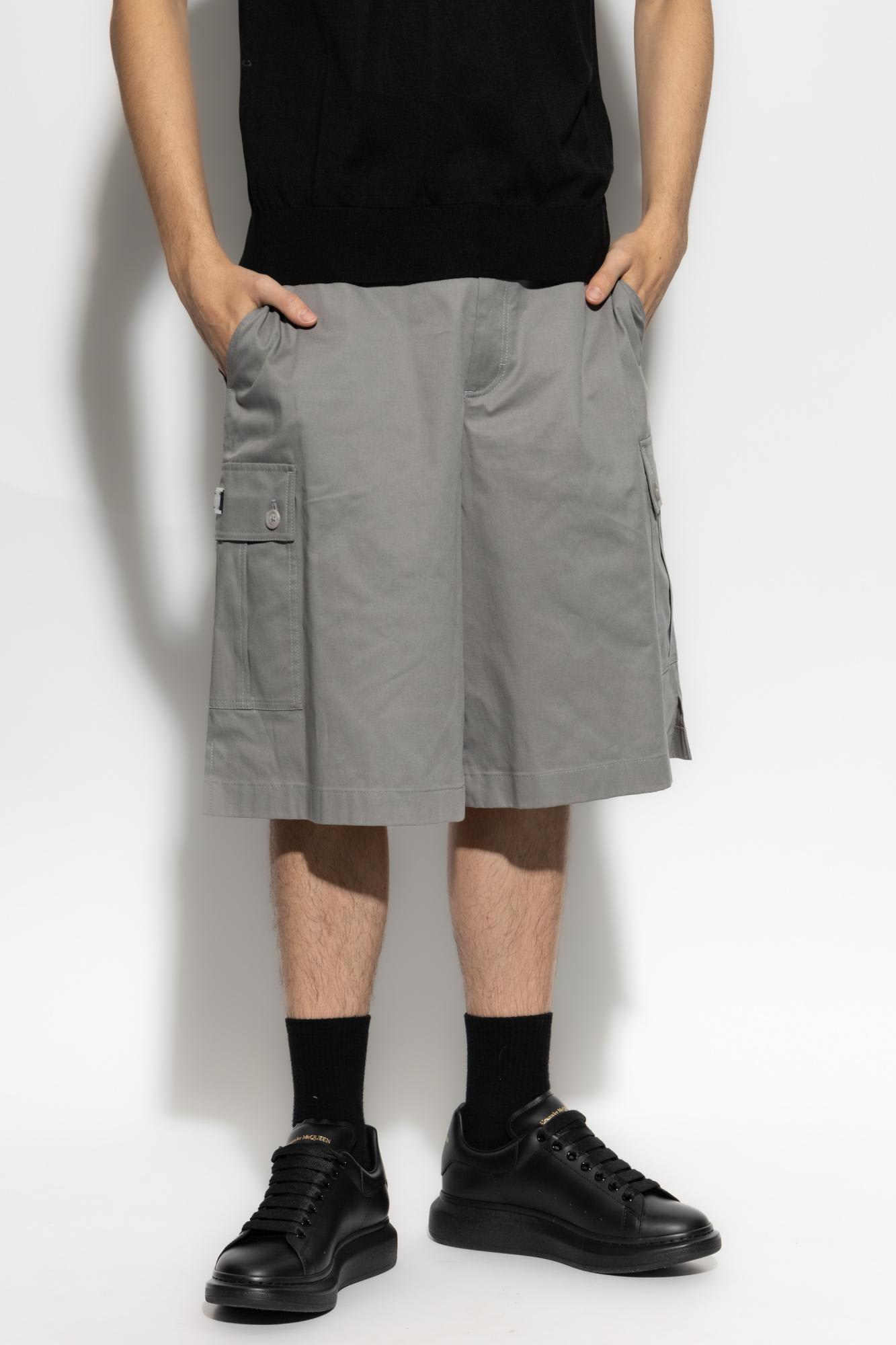 Dolce & Gabbana Cargo Bermuda Shorts In Cotton Gabardine In Grigio Beige 1