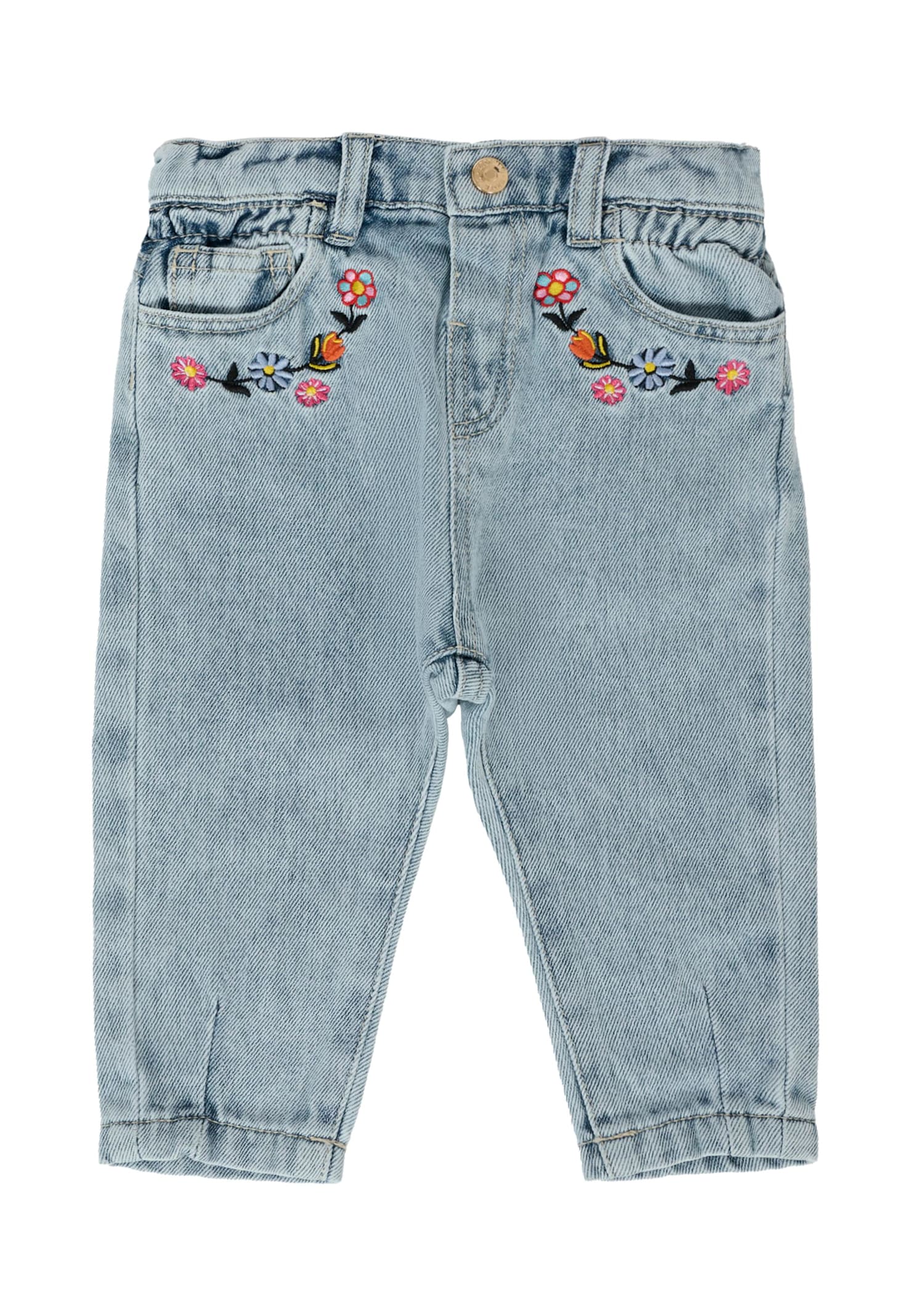 Moschino Denim Jeans For Girl With Flowers In Blue
