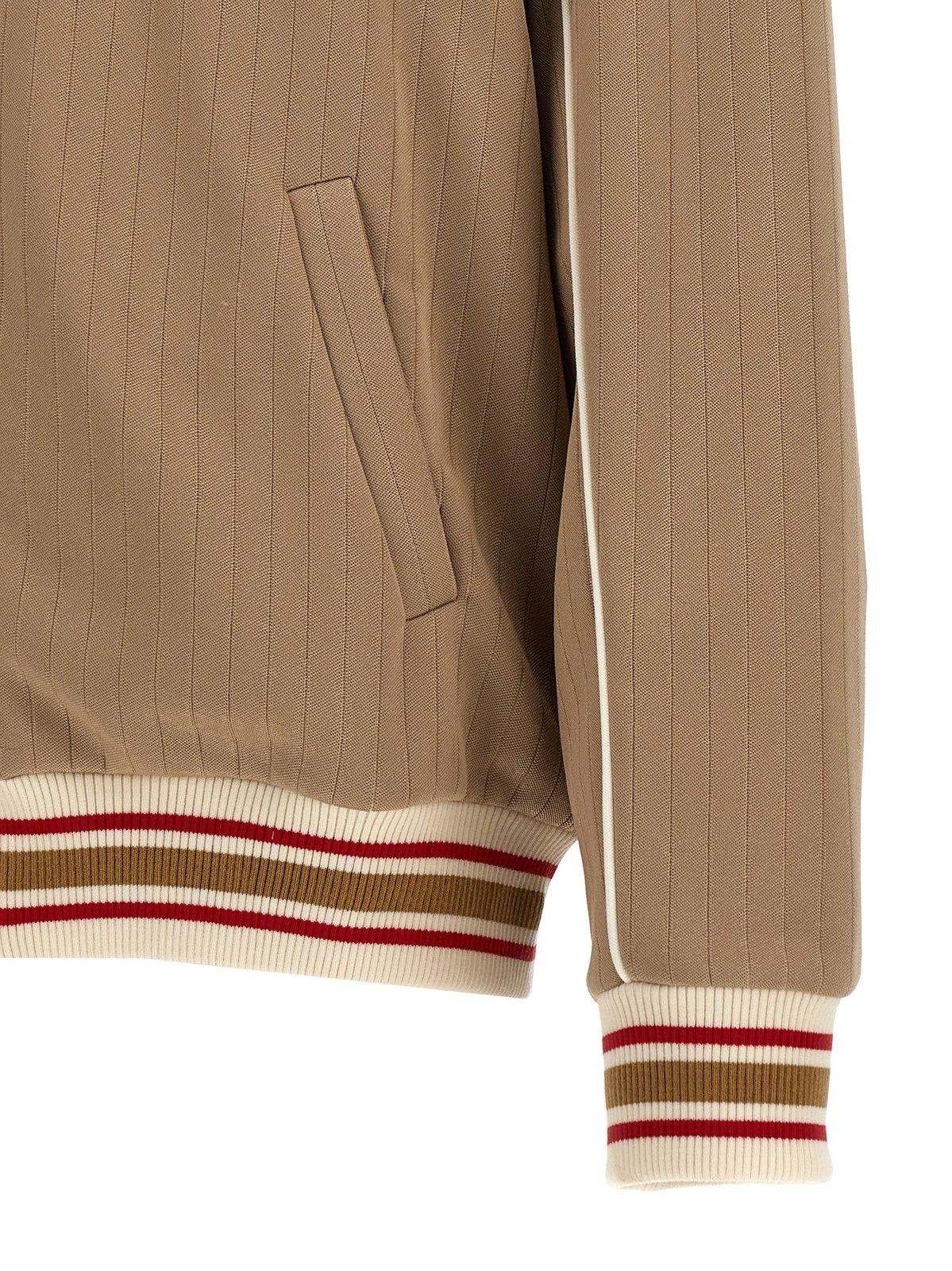 Shop Golden Goose Logo Ribbed Jacket In Pale Khaki