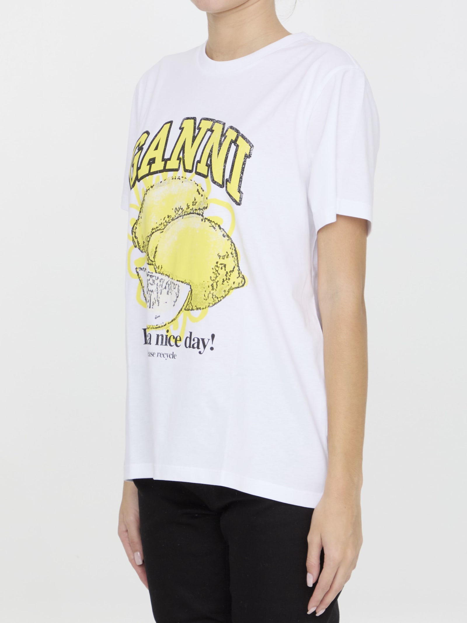 Shop Ganni Lemon T-shirt In White