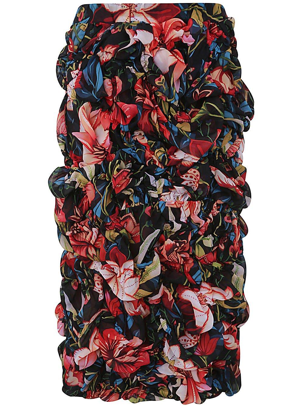 Comme des Garçons Graphic Printed Ruched Midi Skirt