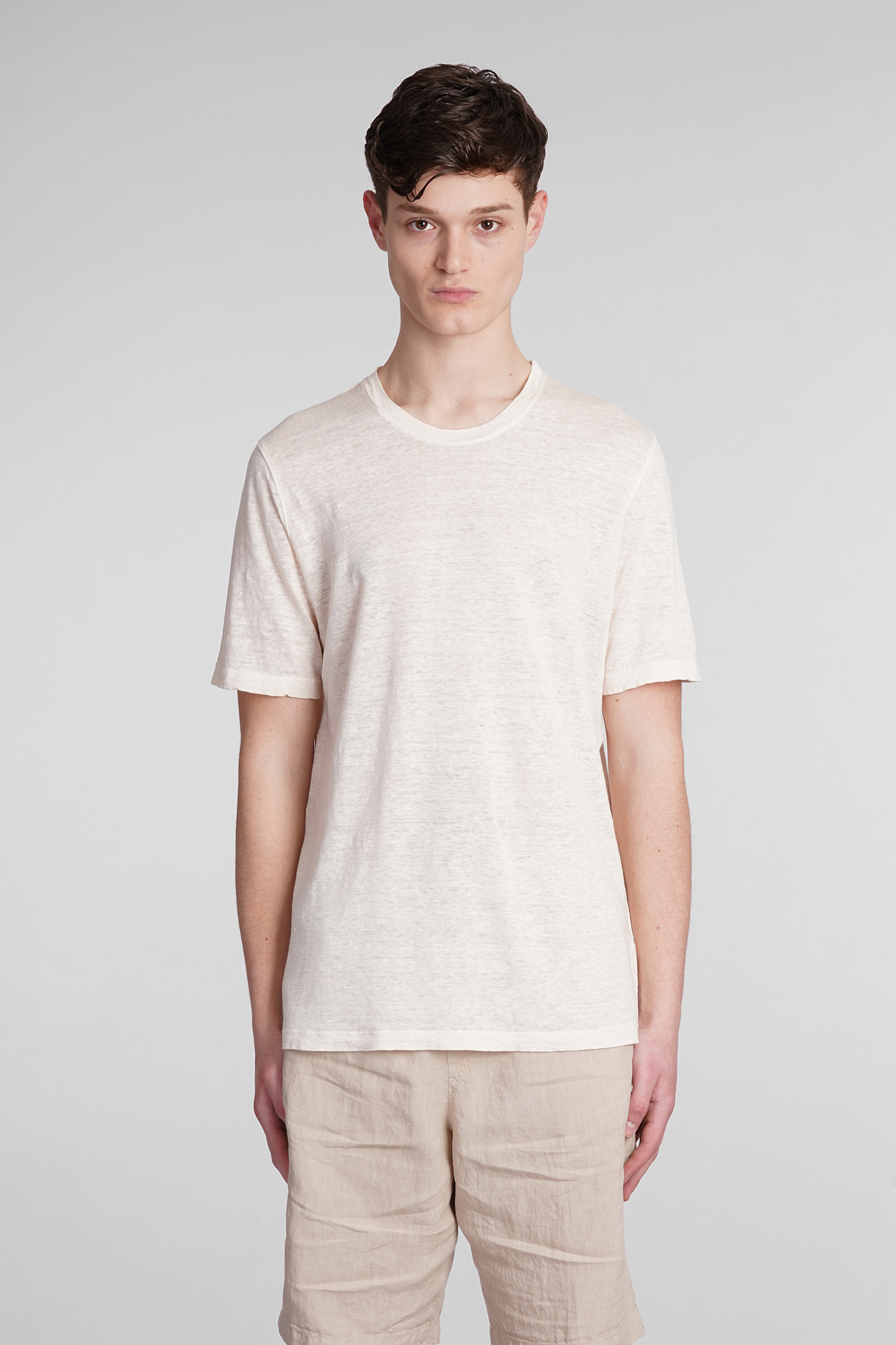 120% Lino T-shirt In Beige Linen