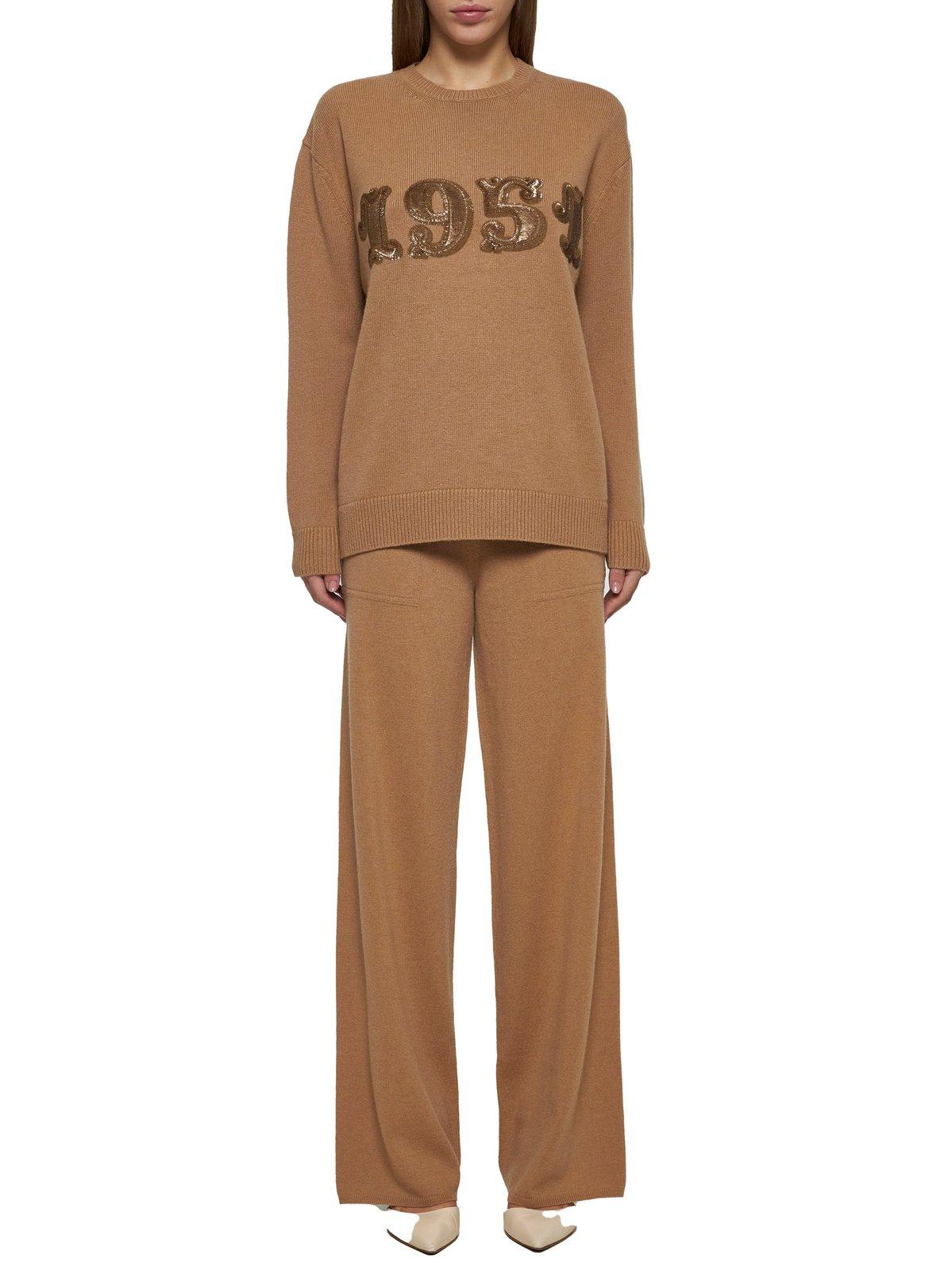 Shop Max Mara Plata Logo Embellished Crewneck Jumper In Brown