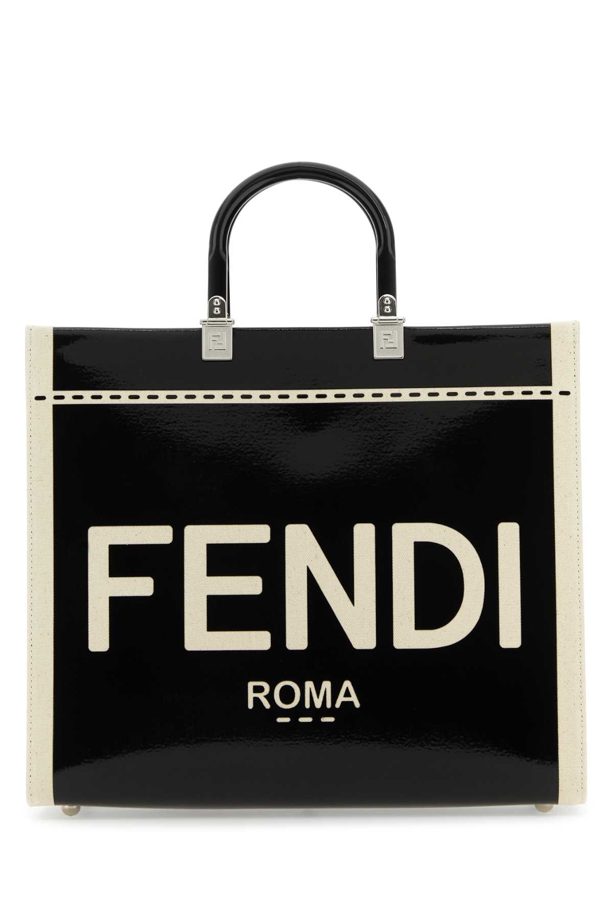 Shop Fendi Two-tone Canvas Medium Sunshine Shopping Bag In Black