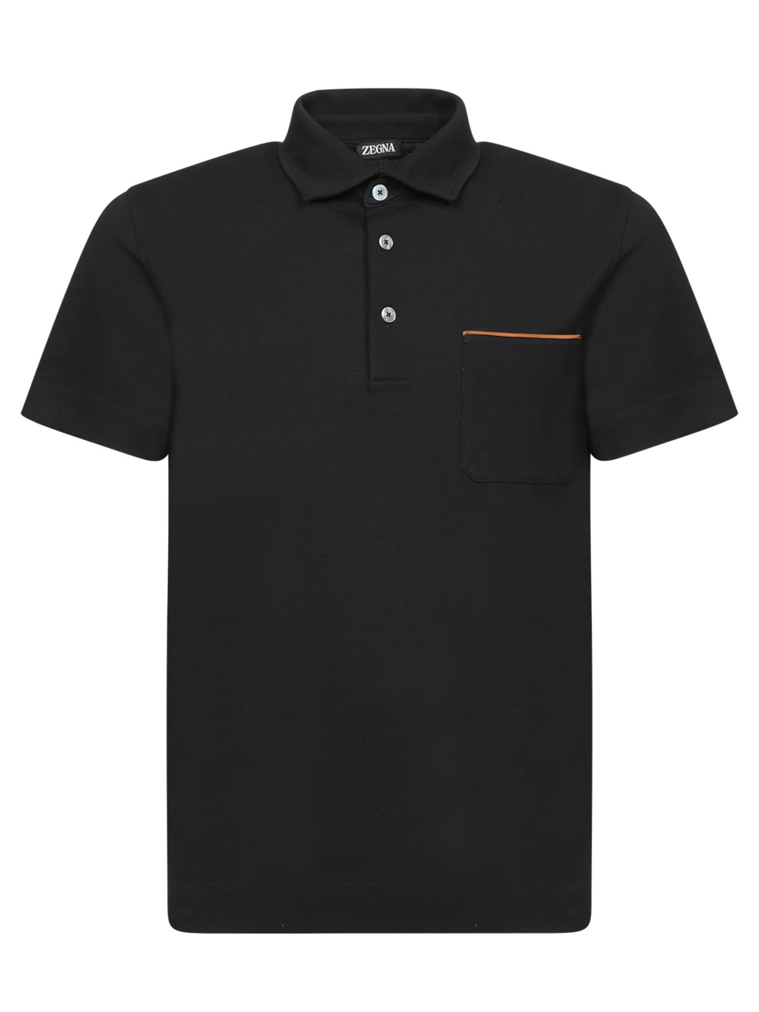 Black Piquet Polo With Leather Details