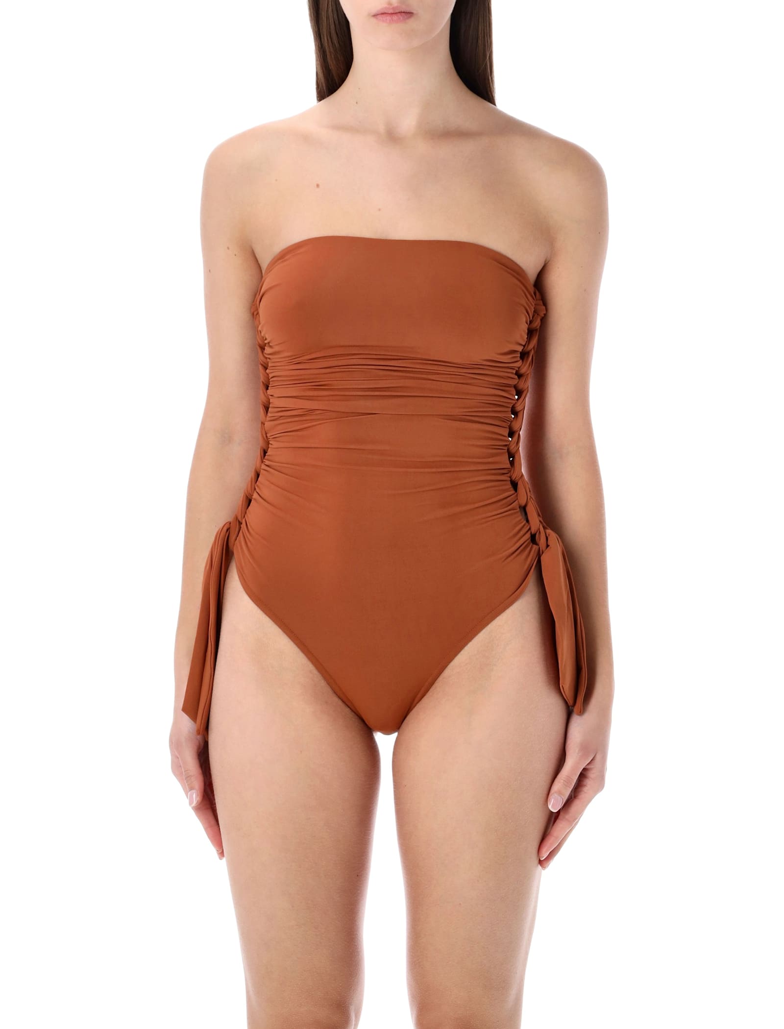 Zimmermann Daylight Braided Gathered One-piece In Brown