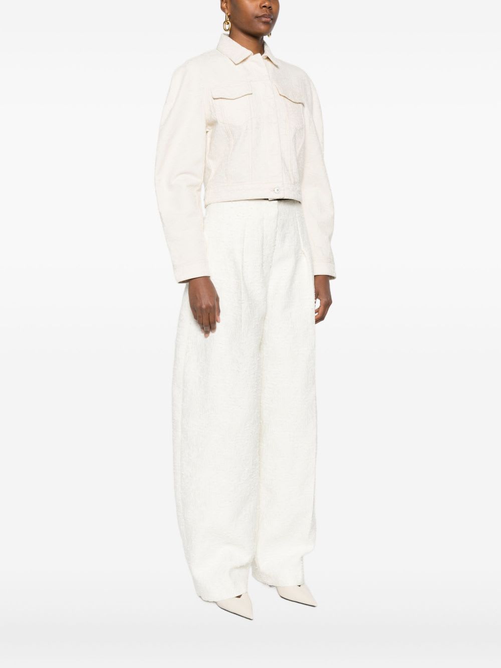 Jacquemus Cropped Denim Jacket Flap Pockets In Neutral