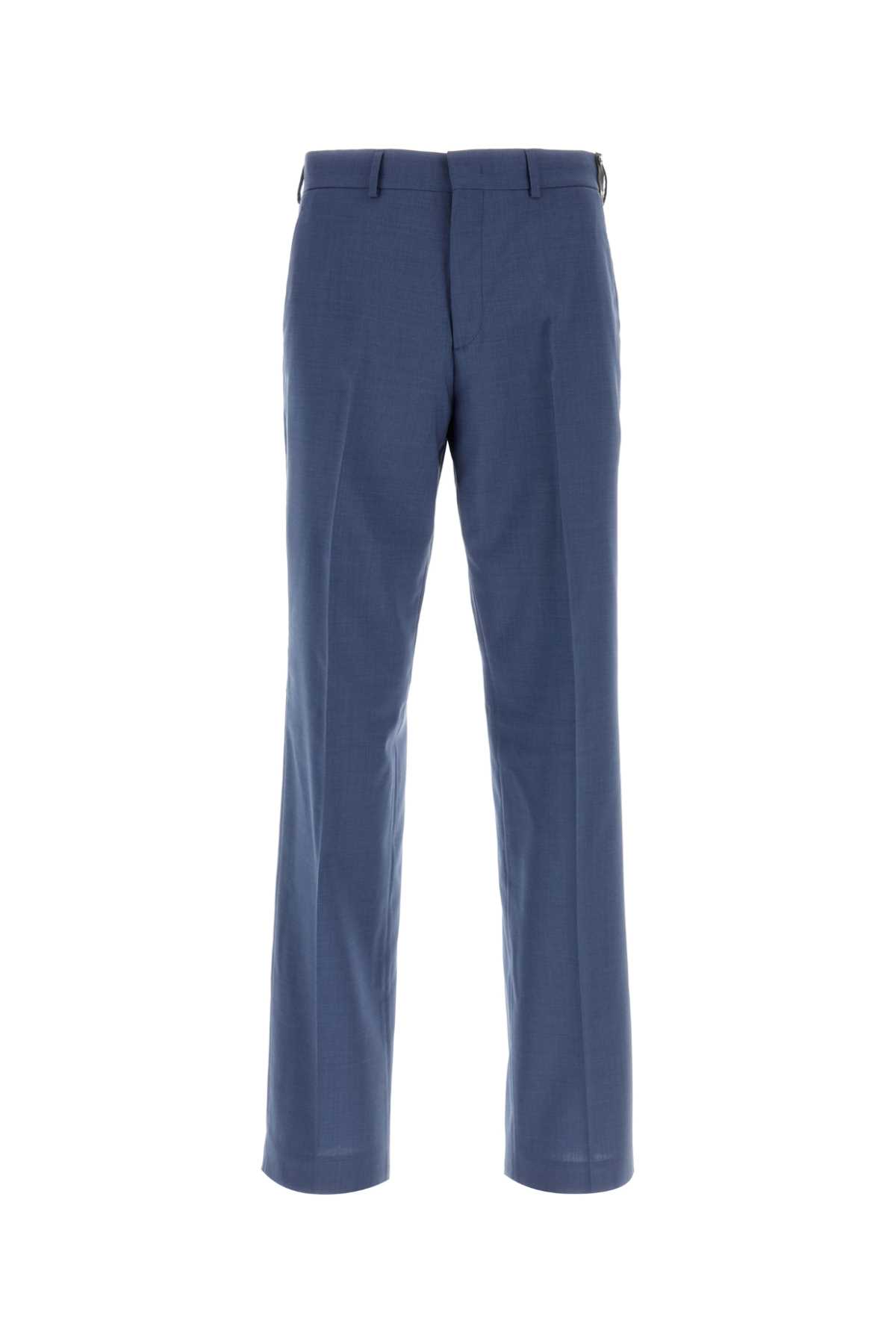 Shop Fendi Blue Wool Pant In Oceano