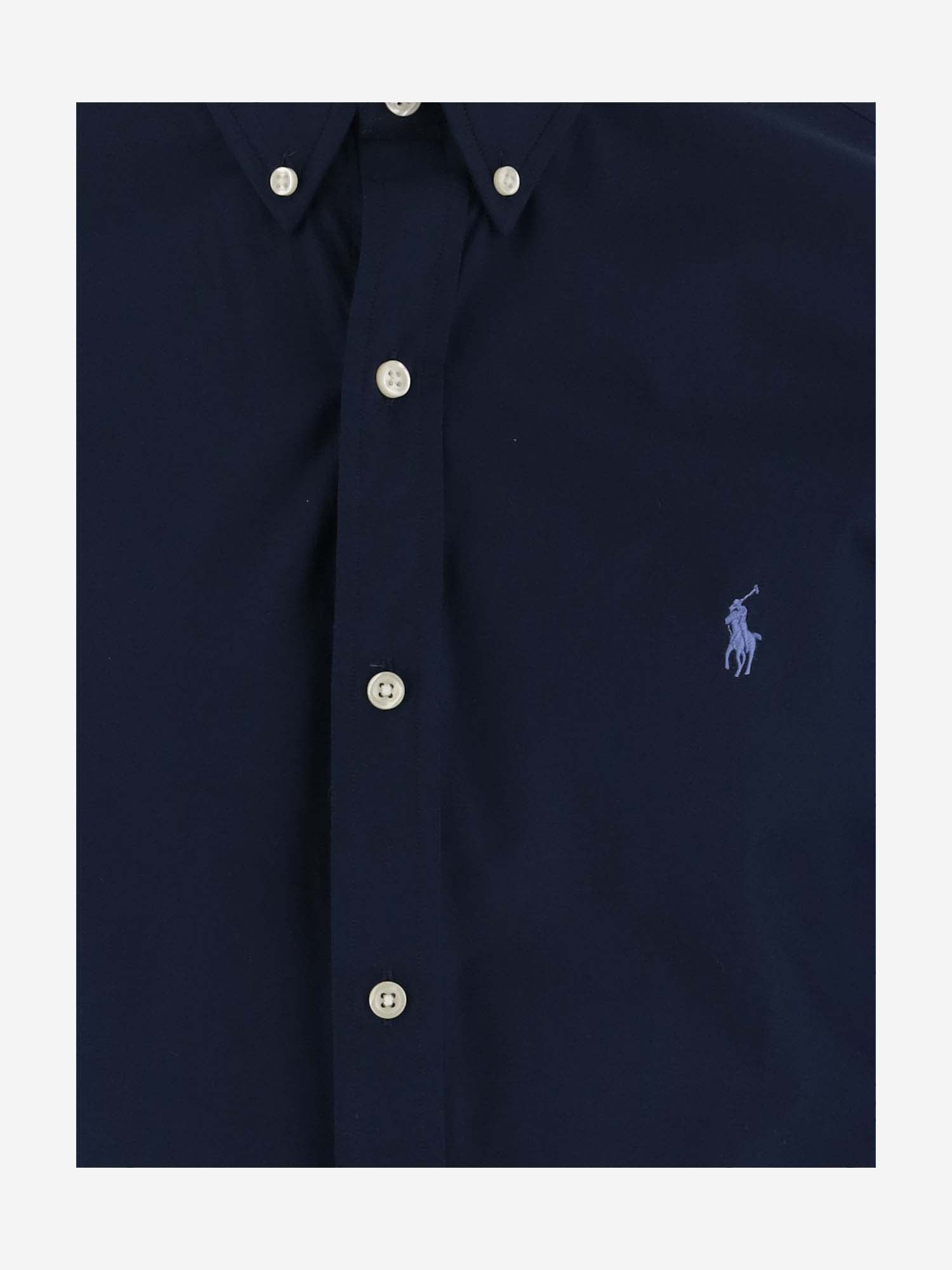 Shop Polo Ralph Lauren Stretch Cotton Shirt With Logo In Newport Navy