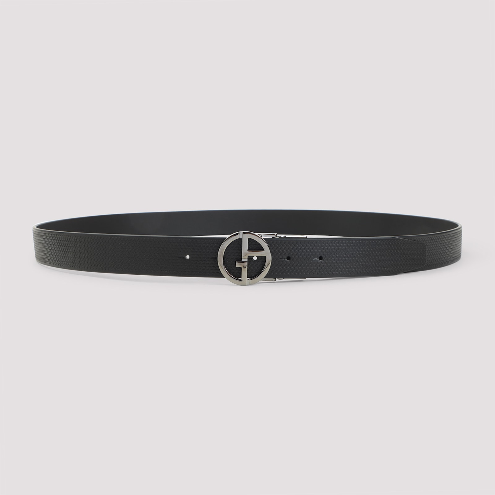 Giorgio Armani Embossed And Smooth Leather Belt In Black