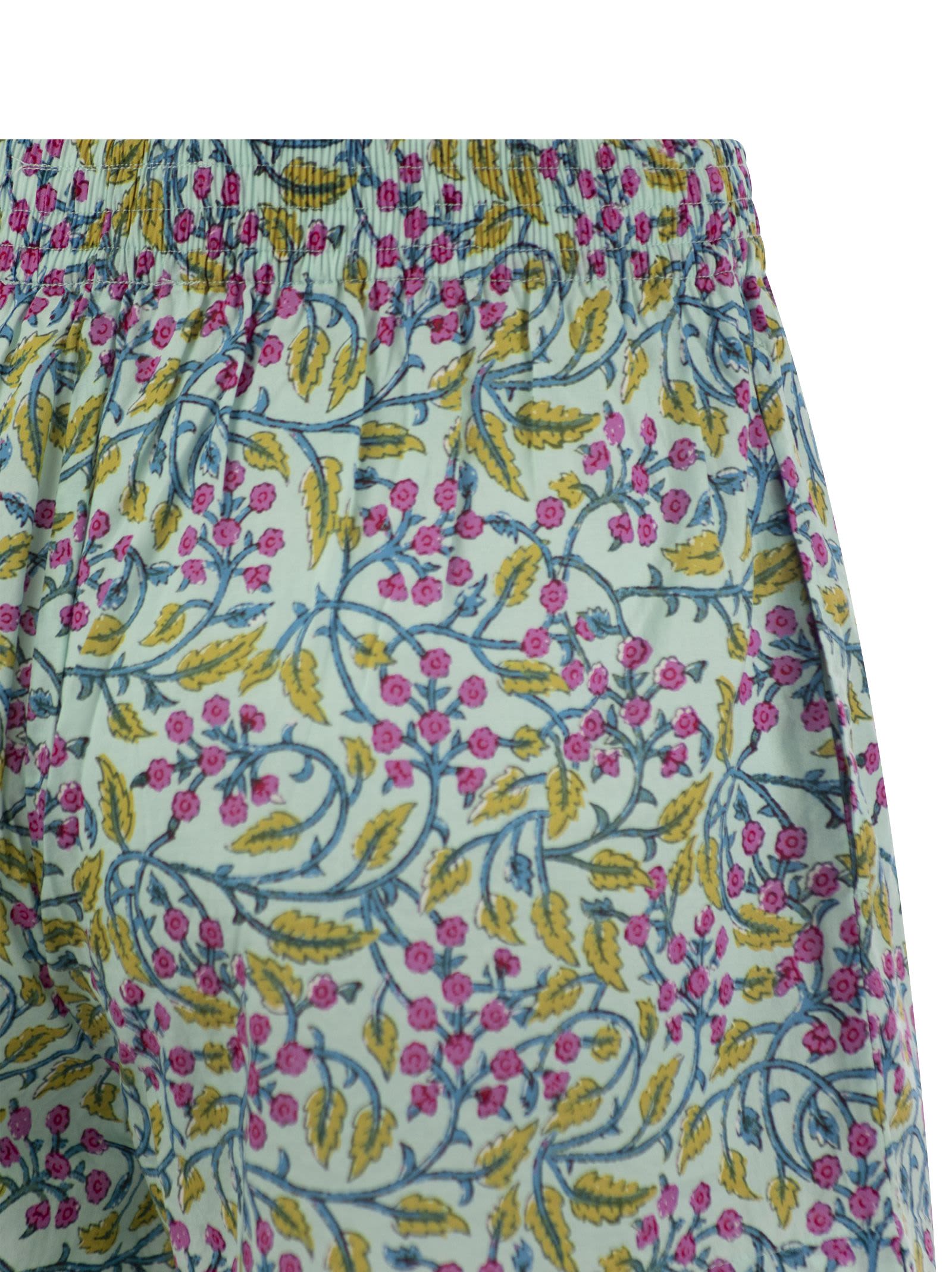 Shop Mc2 Saint Barth Meave - Cotton Shorts With Floral Pattern In Water Green