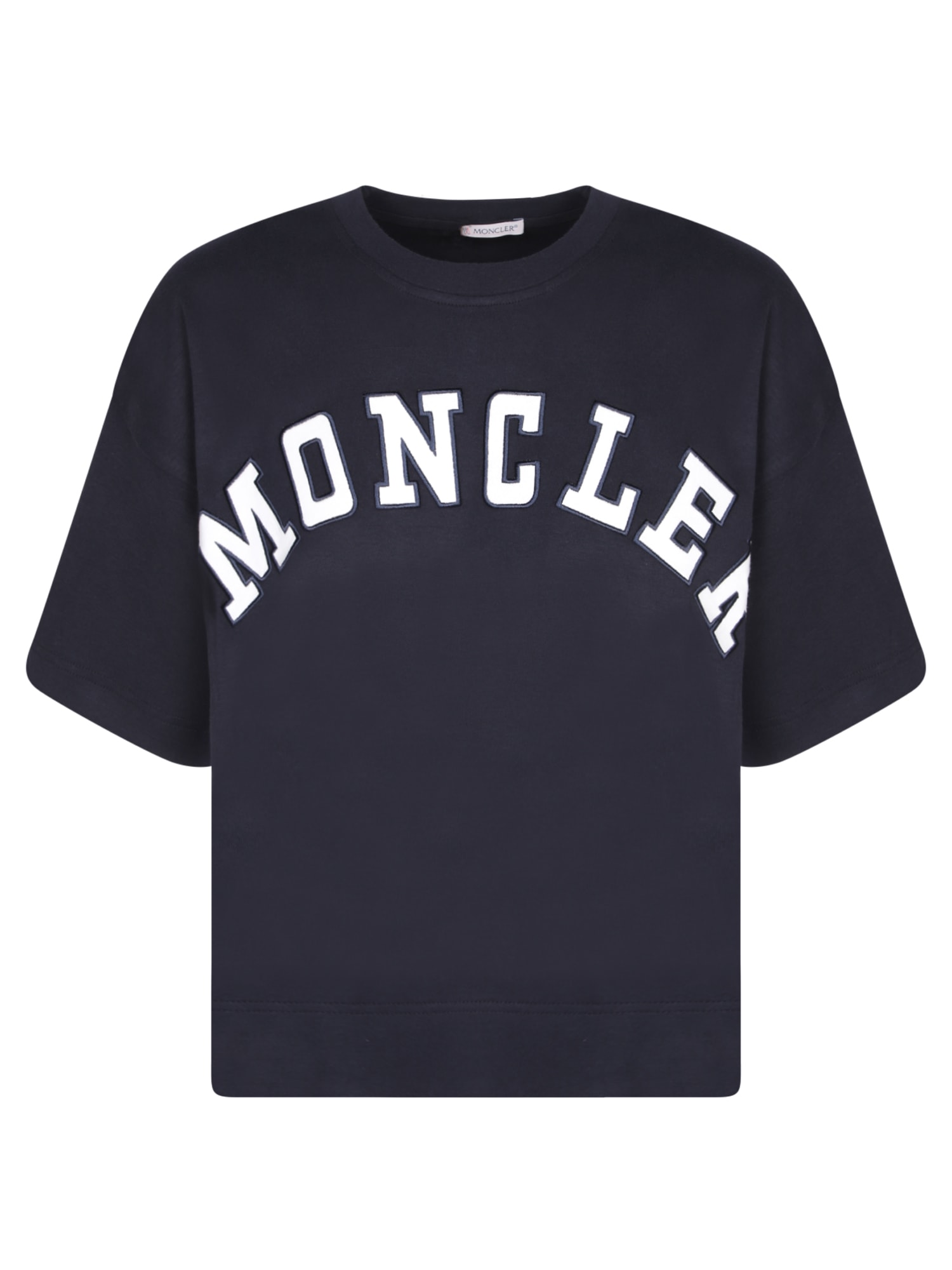 Shop Moncler Logo Blue Roundneck T-shirt