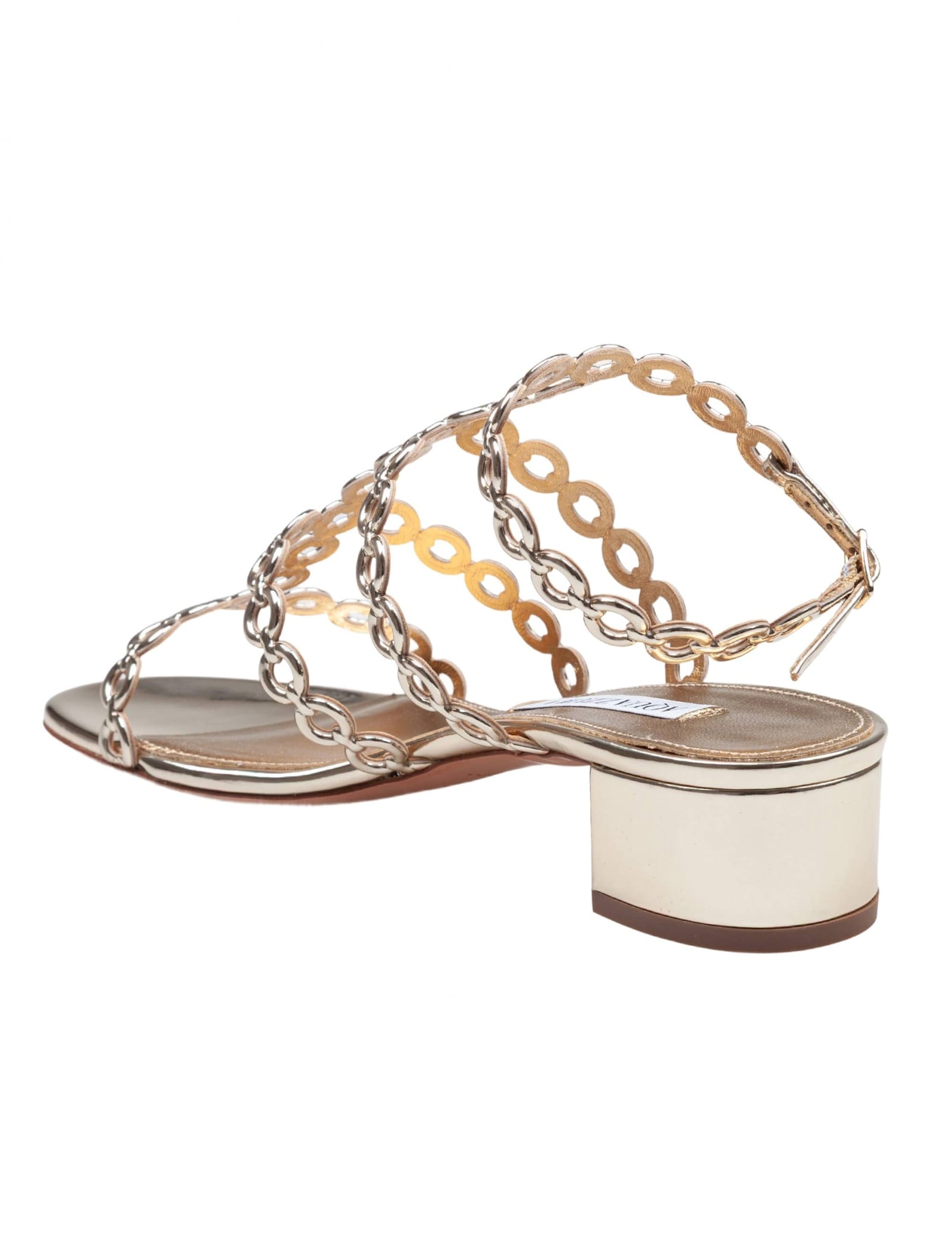 Aquazzura Infinity Chain Sandal In Mirrored Leather In Soft Gold