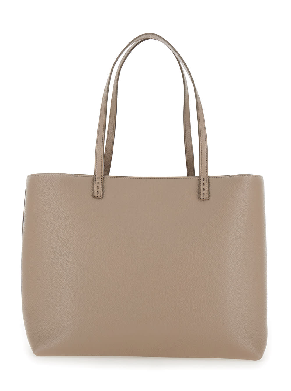 Shop Tory Burch Mcgraw Beige Tote Bag Wit Double T Detail In Grainy Leather Woman In Grey