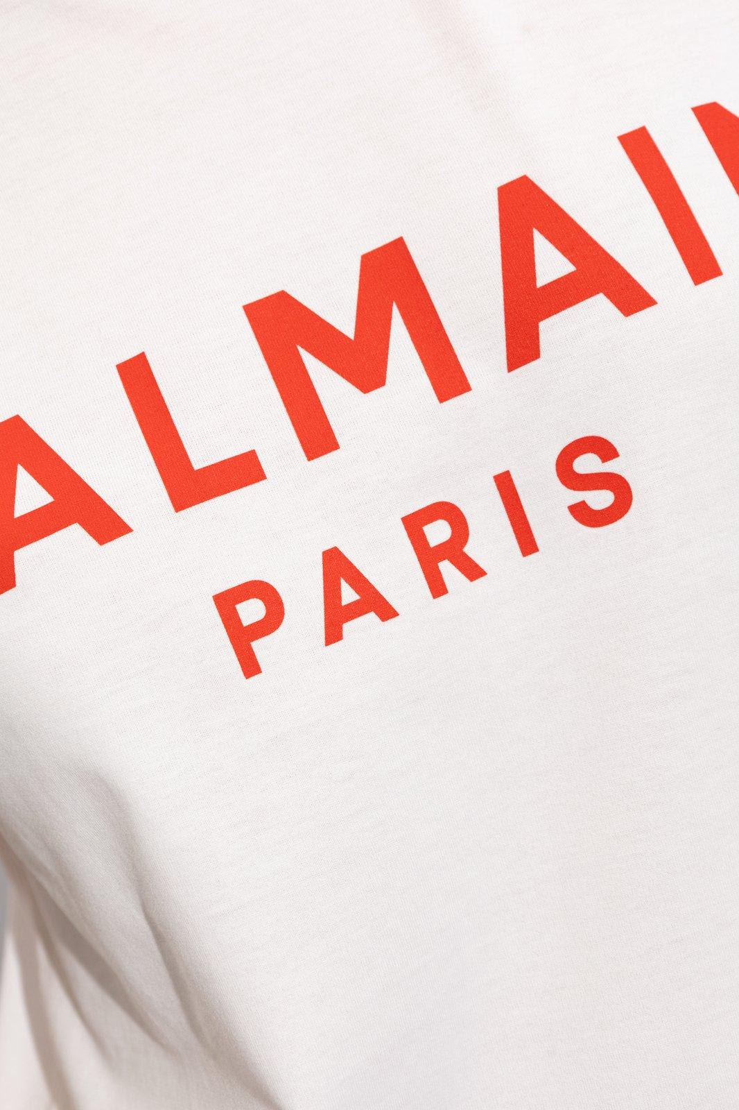 Shop Balmain Logo Printed Crewneck T-shirt In Gqt Blanc Rouge