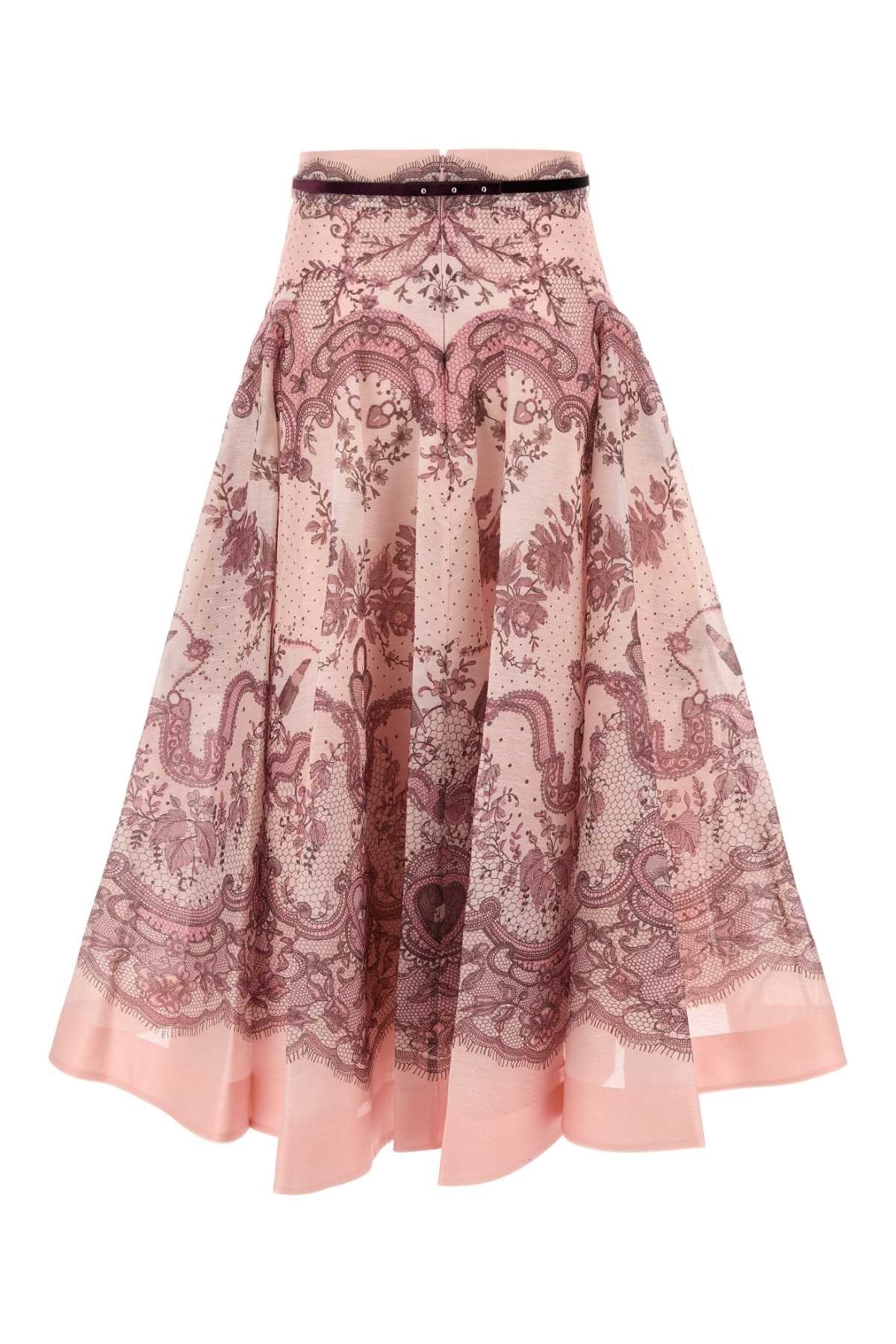 Shop Zimmermann Printed Linen Blend Crush Skirt In Pinklaceprint