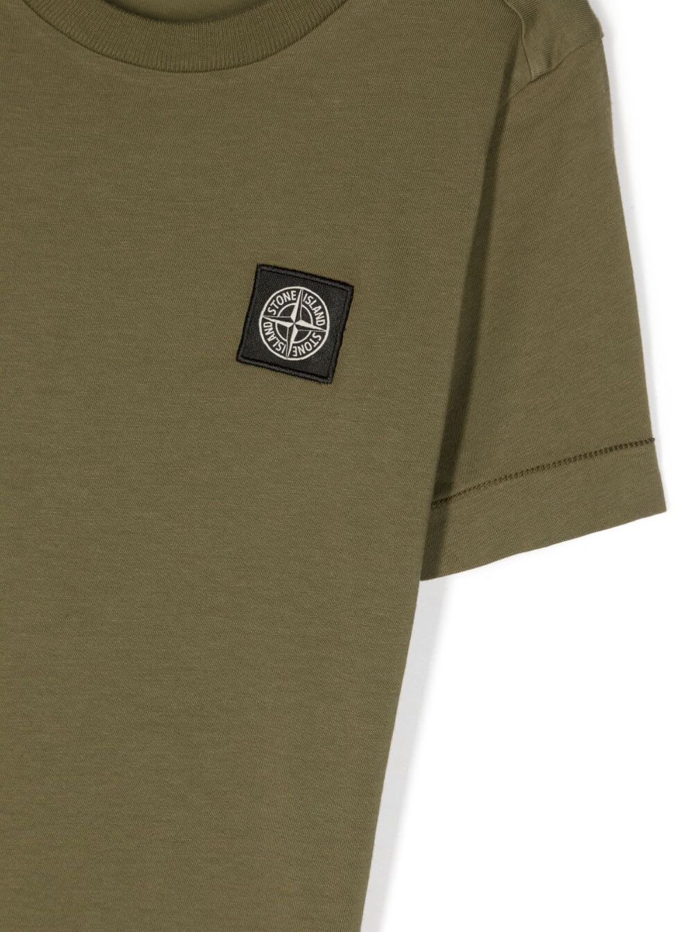 Shop Stone Island Junior Green Crewneck Short-sleeved T-shirt And Contrasting Patch Logo In Cotton Boy
