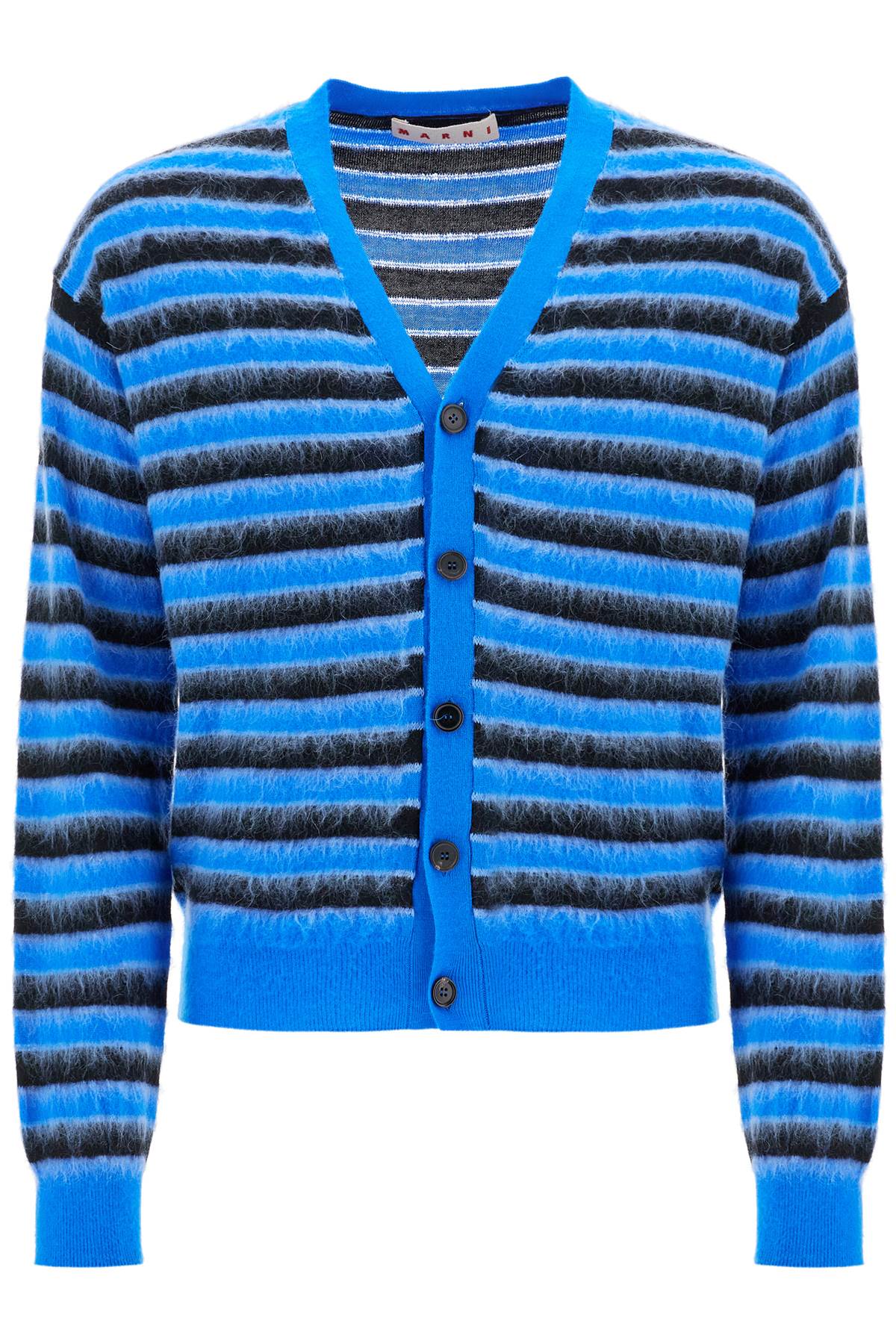 Shop Marni Striped Wool And Mohair Cardigan In Mazarine Blue (blue)