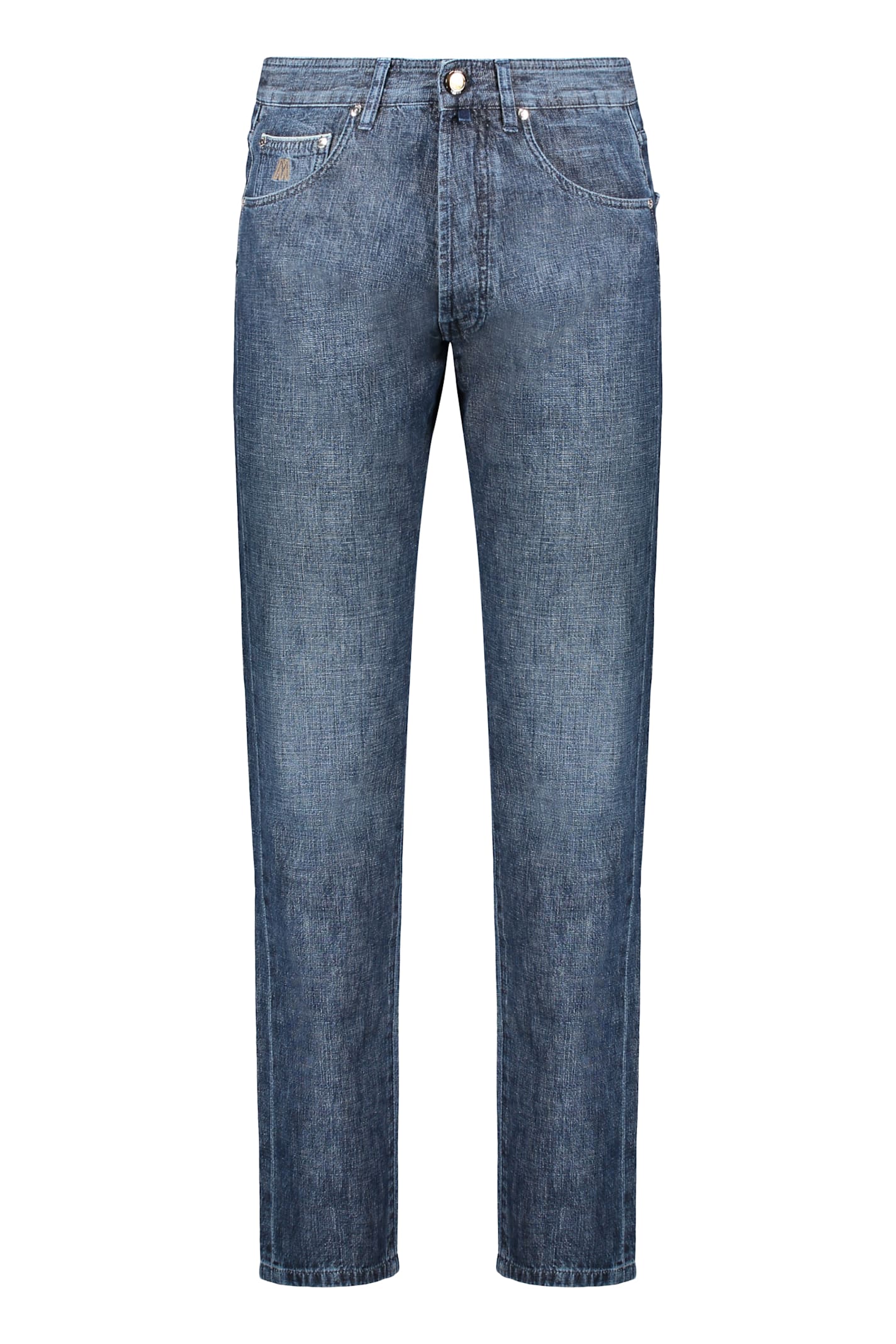 Moorer Dark Blue Jeans In High Quality Denim In Animal Print