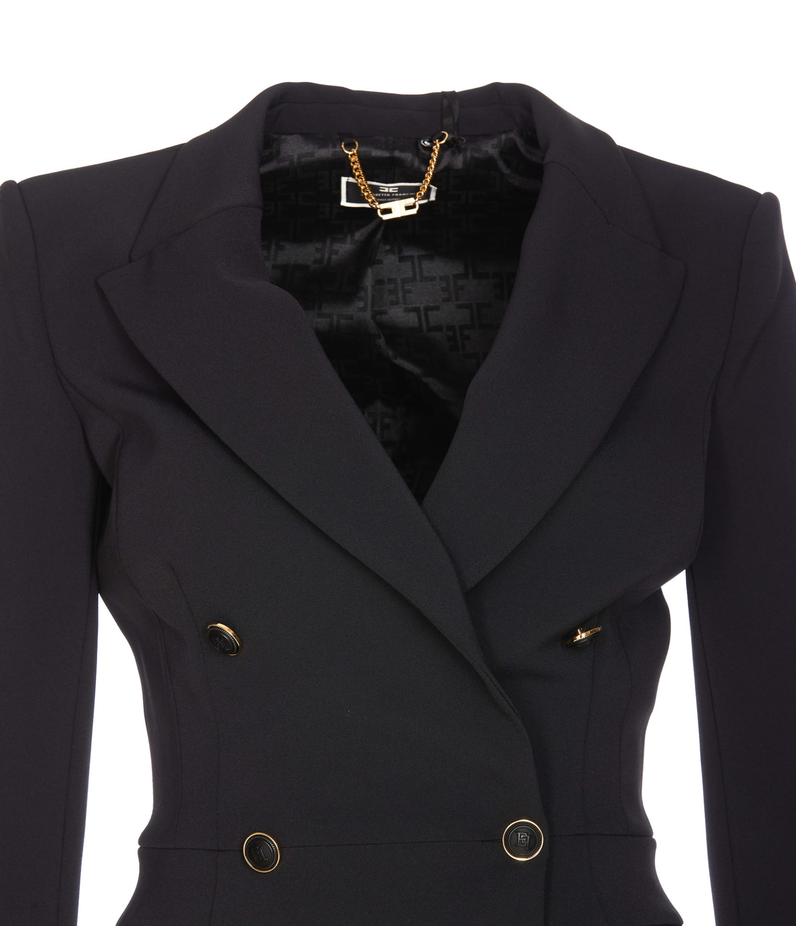 Shop Elisabetta Franchi Double Breasted Jacket In Black