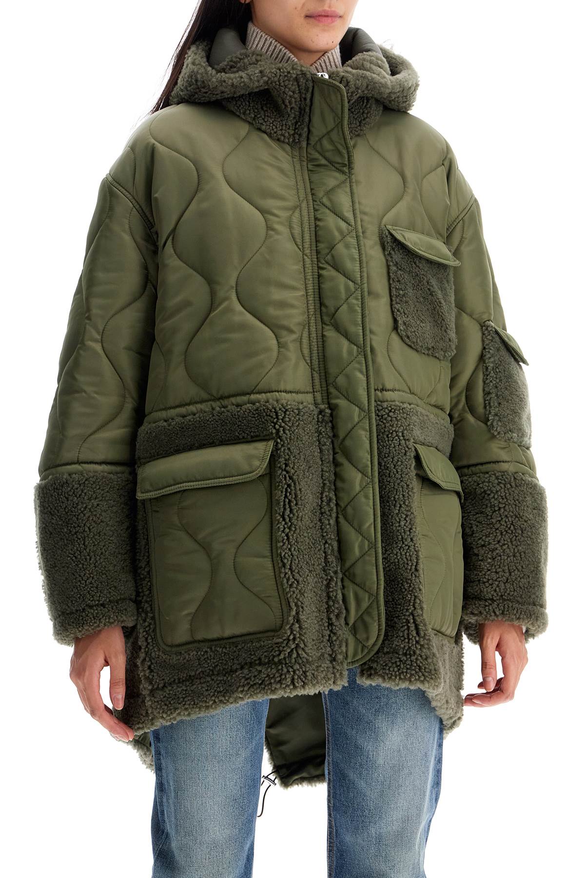 Shop Blancha Shearling And Nylon Parka In Militare (green)