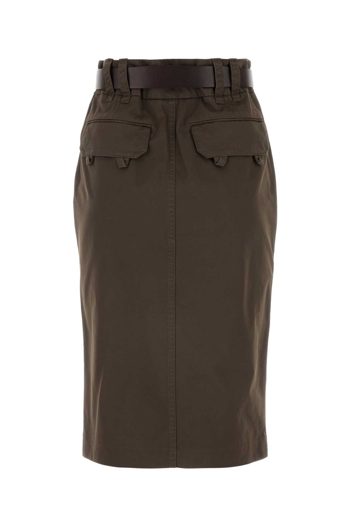 Shop Saint Laurent Brown Cotton Skirt In Darkbrown