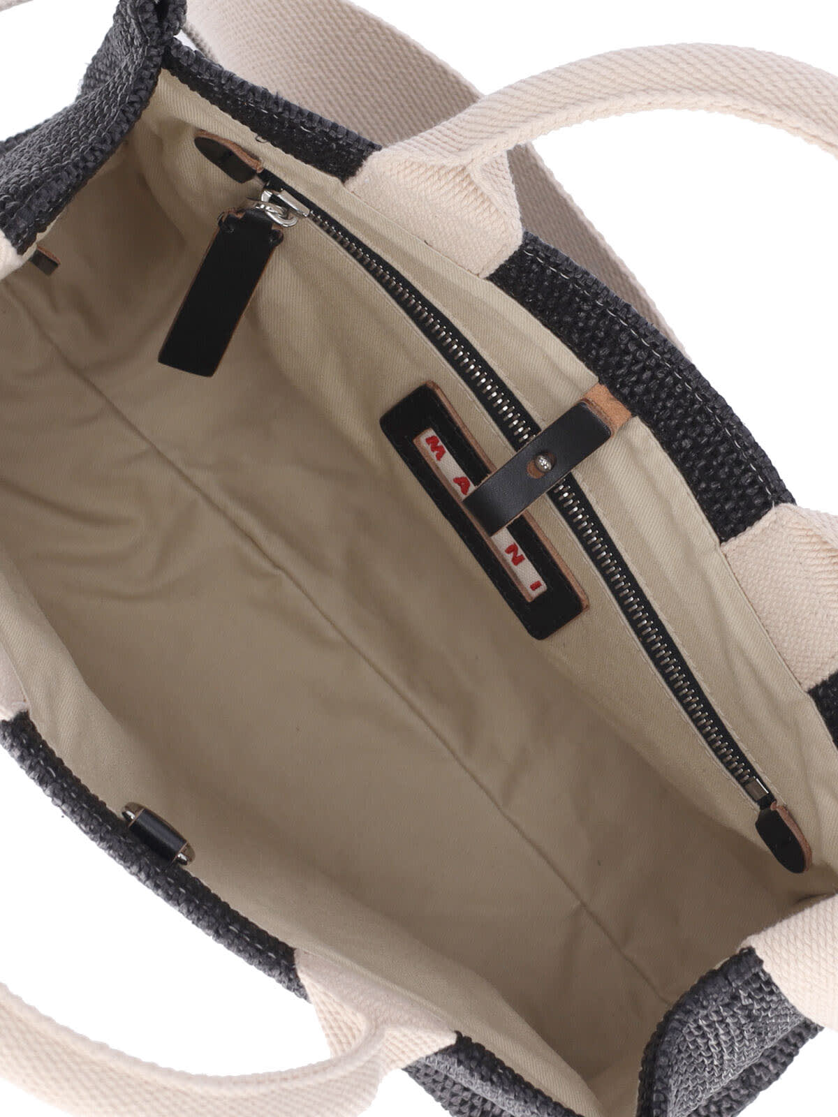 Marni Embroidered Raffia Tote In Black