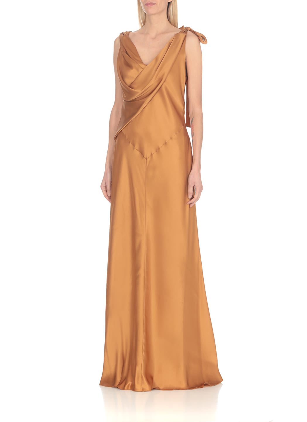 Shop Alberta Ferretti Silk Dress In Brown
