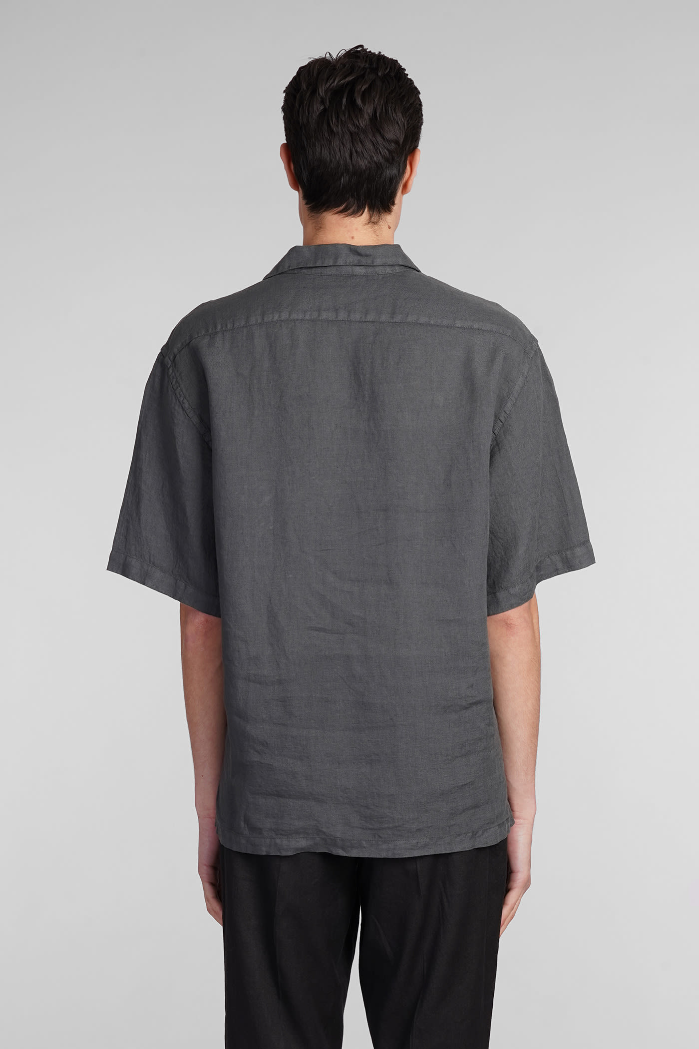 Shop Barena Venezia Mola Shirt In Grey Linen