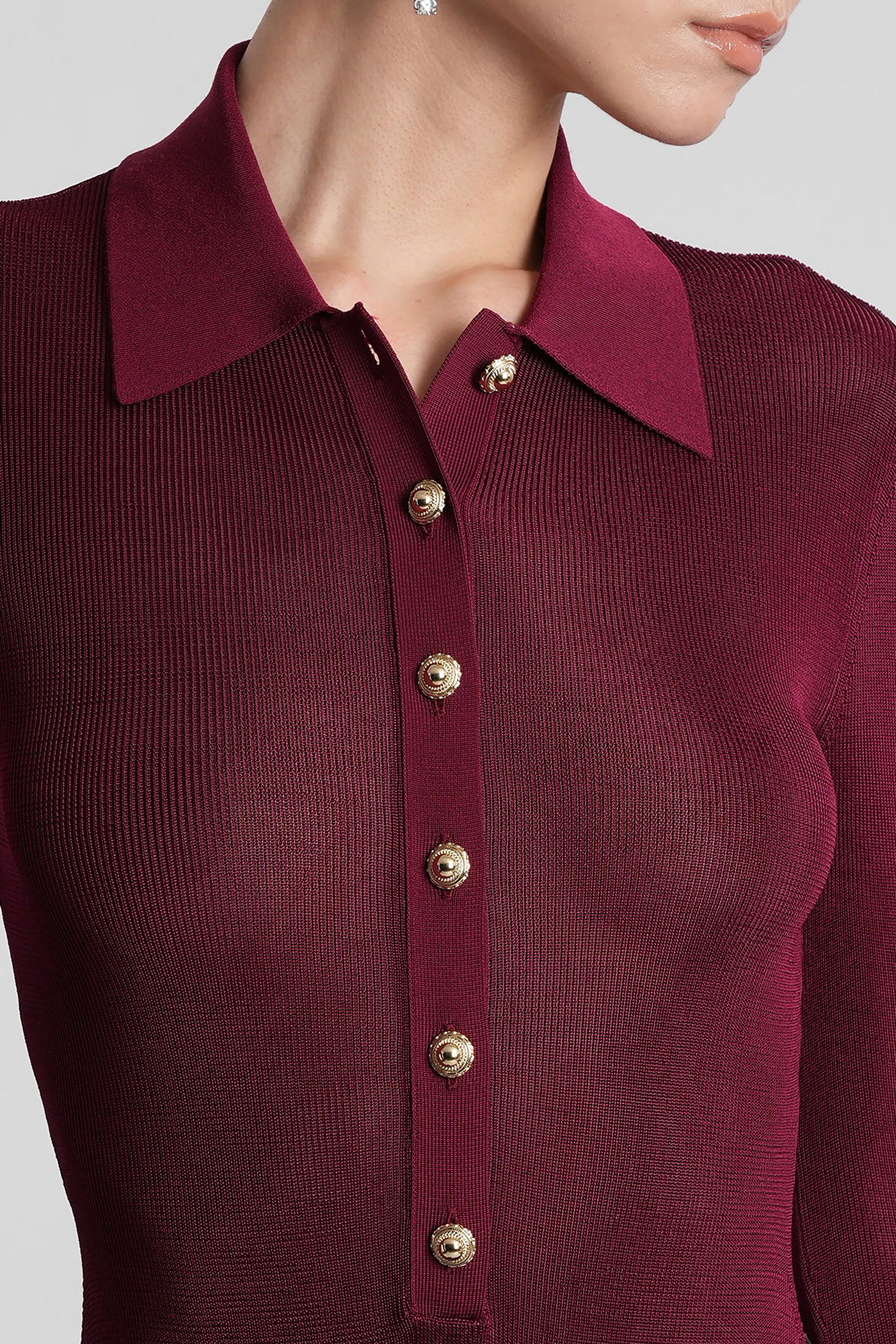 Self-portrait Bordeaux Viscose Bodysuit With Classic Collar In Red