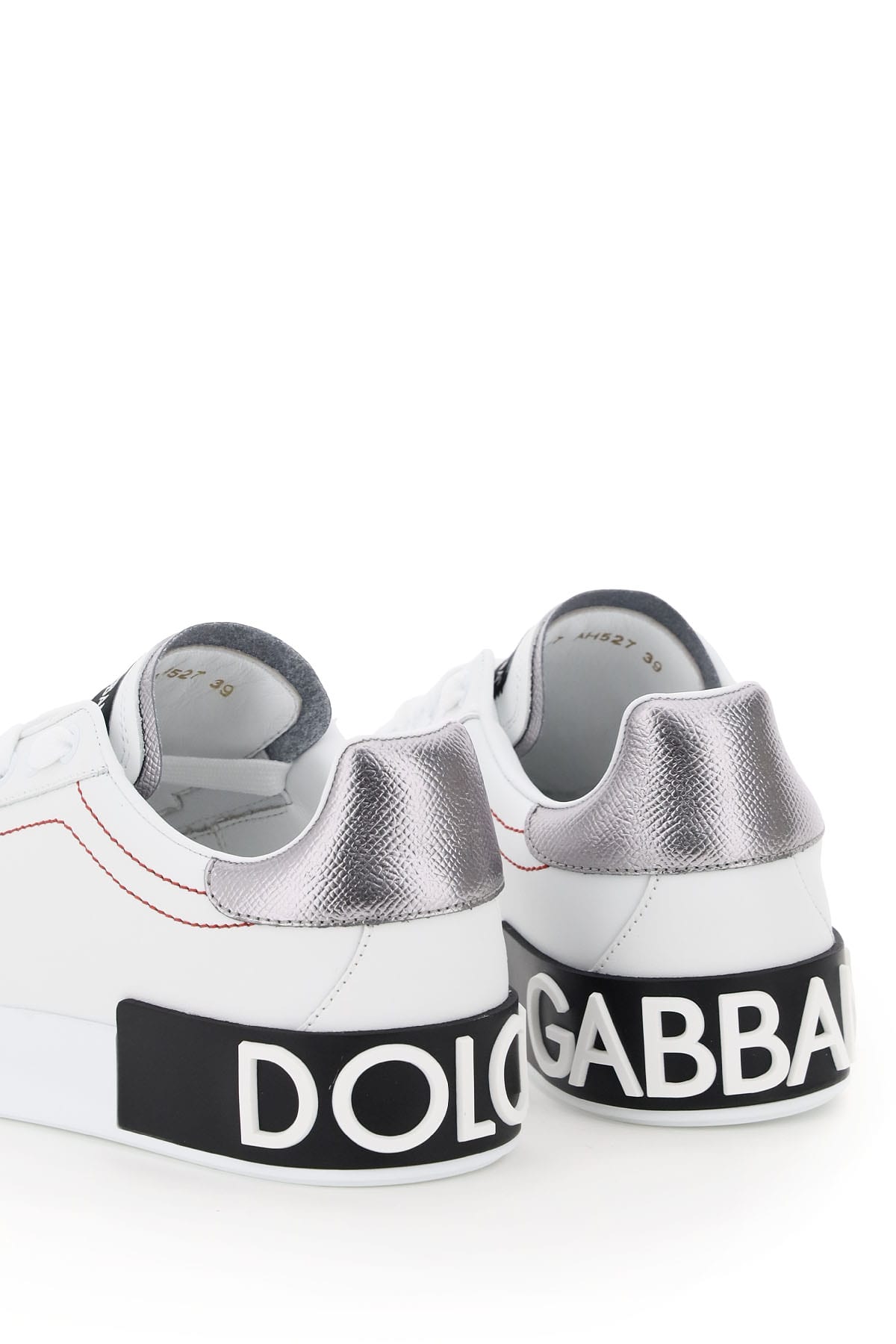 Shop Dolce & Gabbana Portofino Leather Sneakers In Rosa Bianco Argento