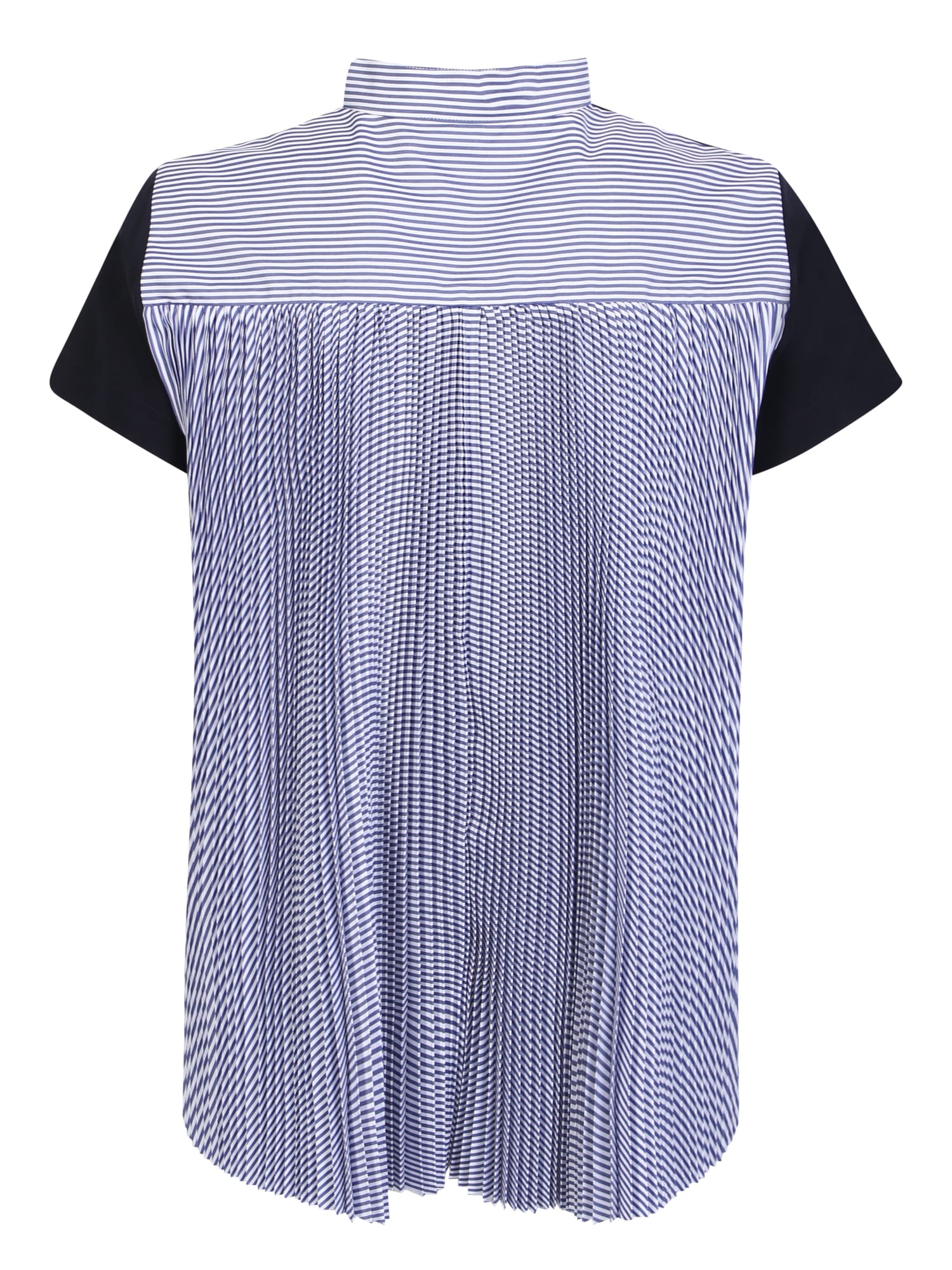 Shop Sacai Pleated Detail Blue T-shirt