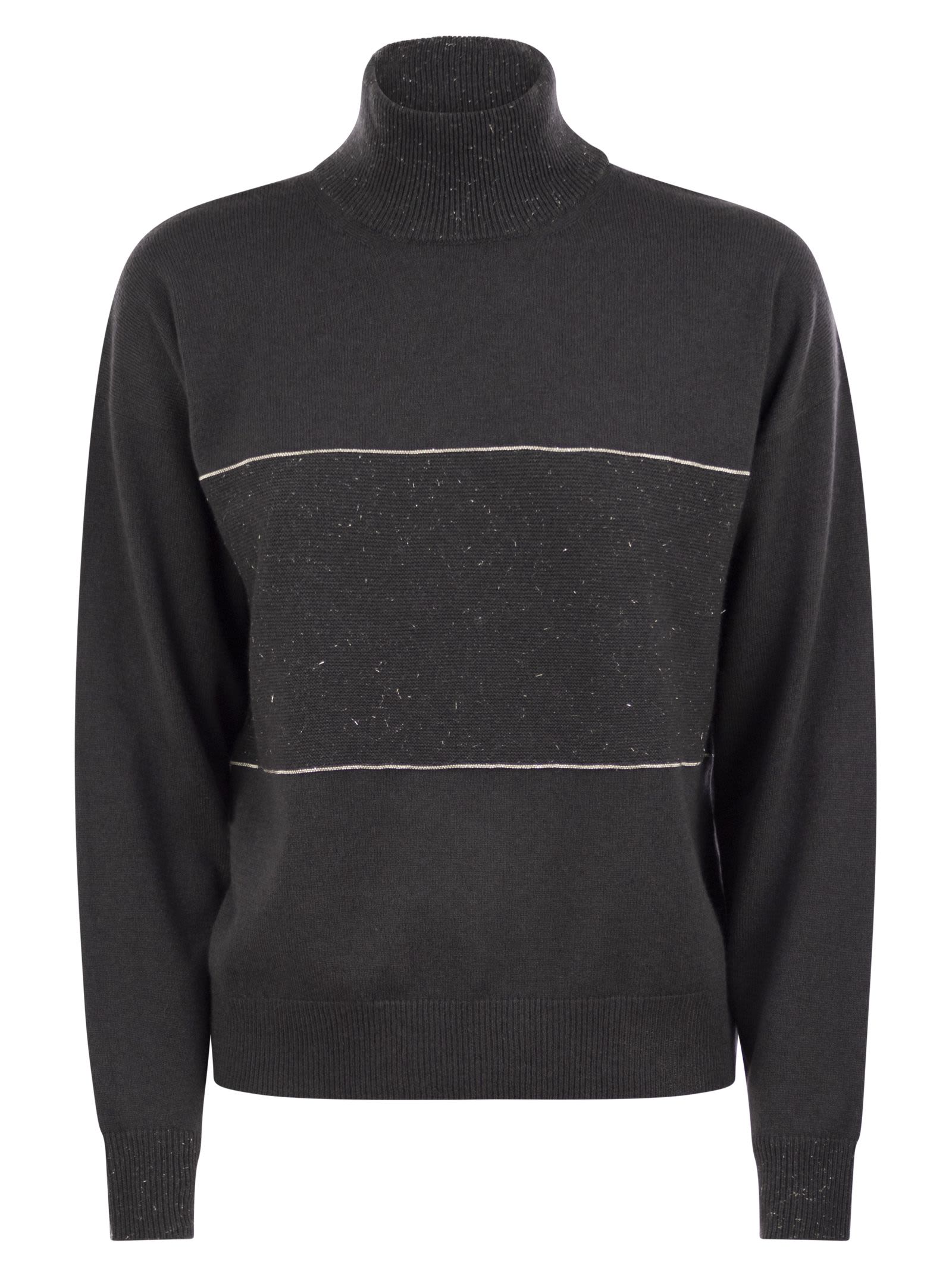 Mock-neck Sweater In Wool, Silk, Cashmere With Lurex