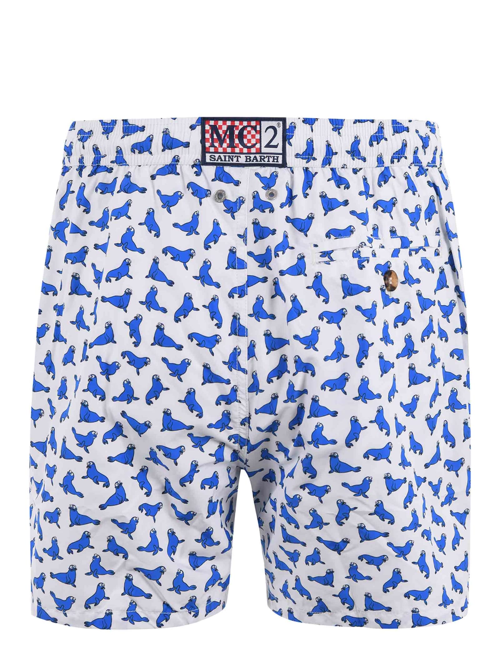 Shop Mc2 Saint Barth Swimsuit In Bianco/azzurro