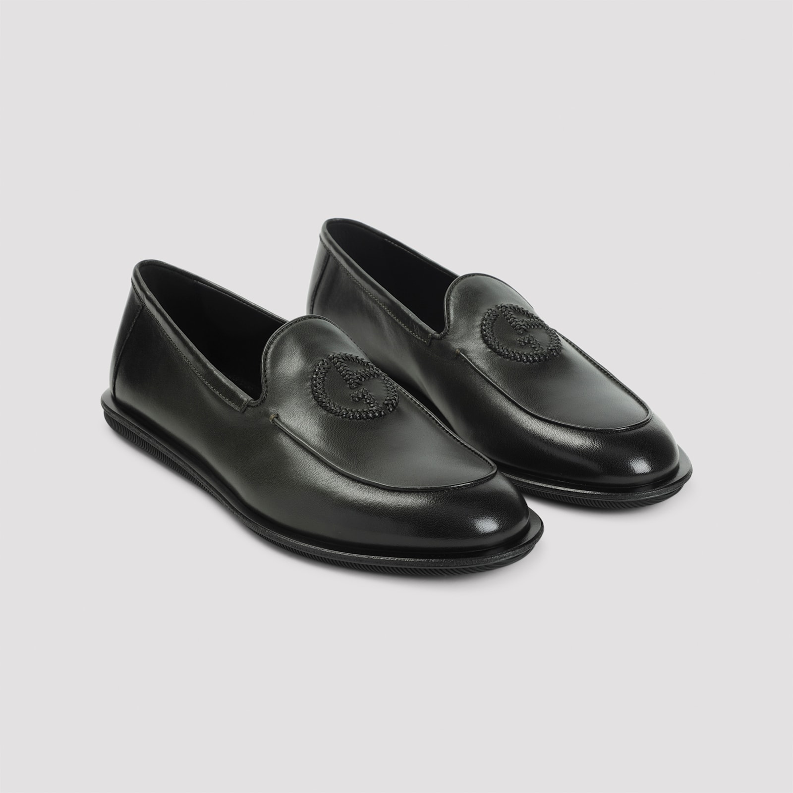 Giorgio Armani Official Store Vintage Nappa Leather Loafers With Embroidered Logo In Green